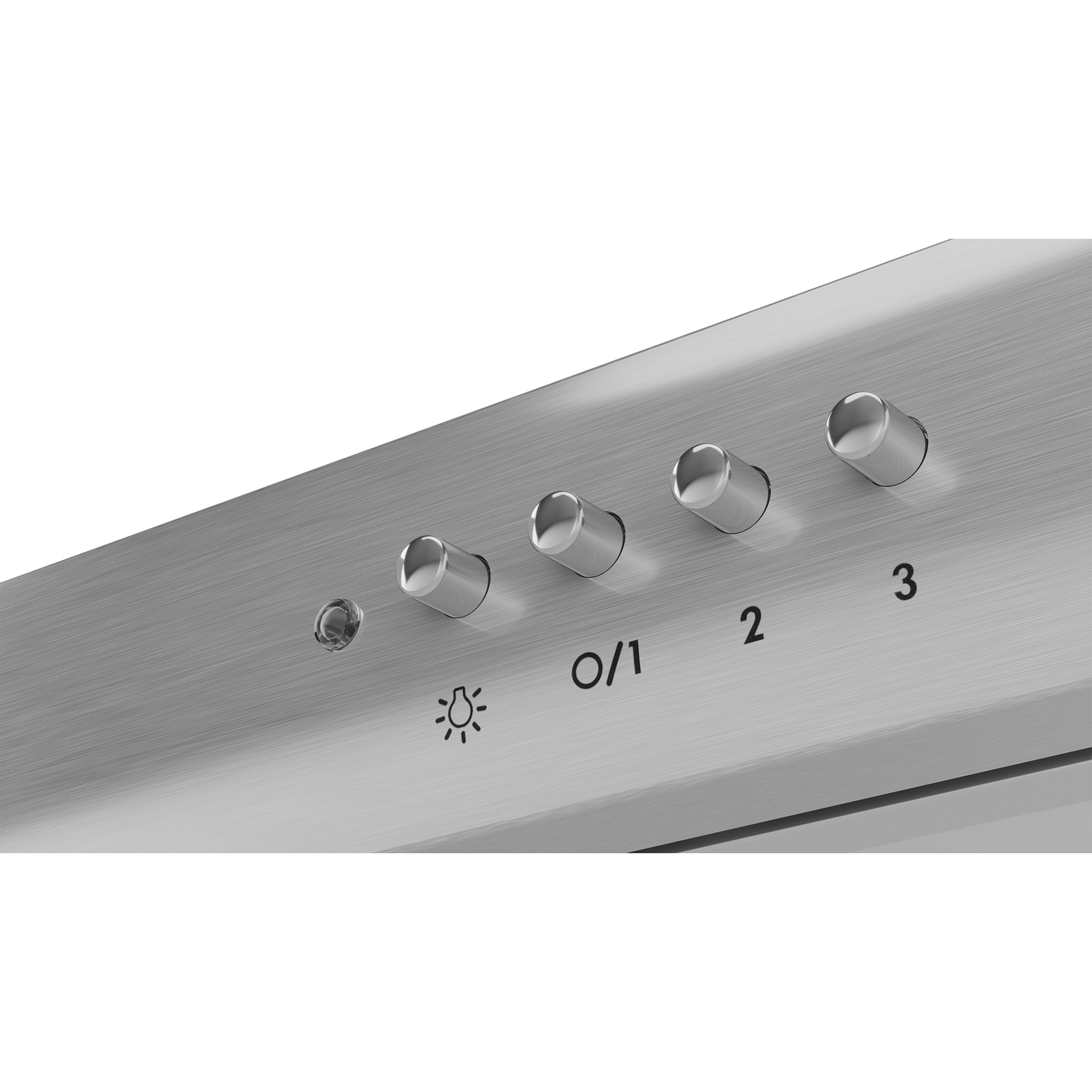 Geborsteld metalen bedieningspaneel met knoppen en nummers 0/1, 2, 3.