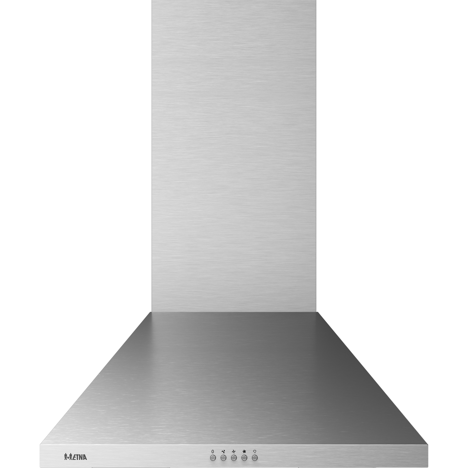 RVS afzuigkap met bedieningspaneel en logo.
