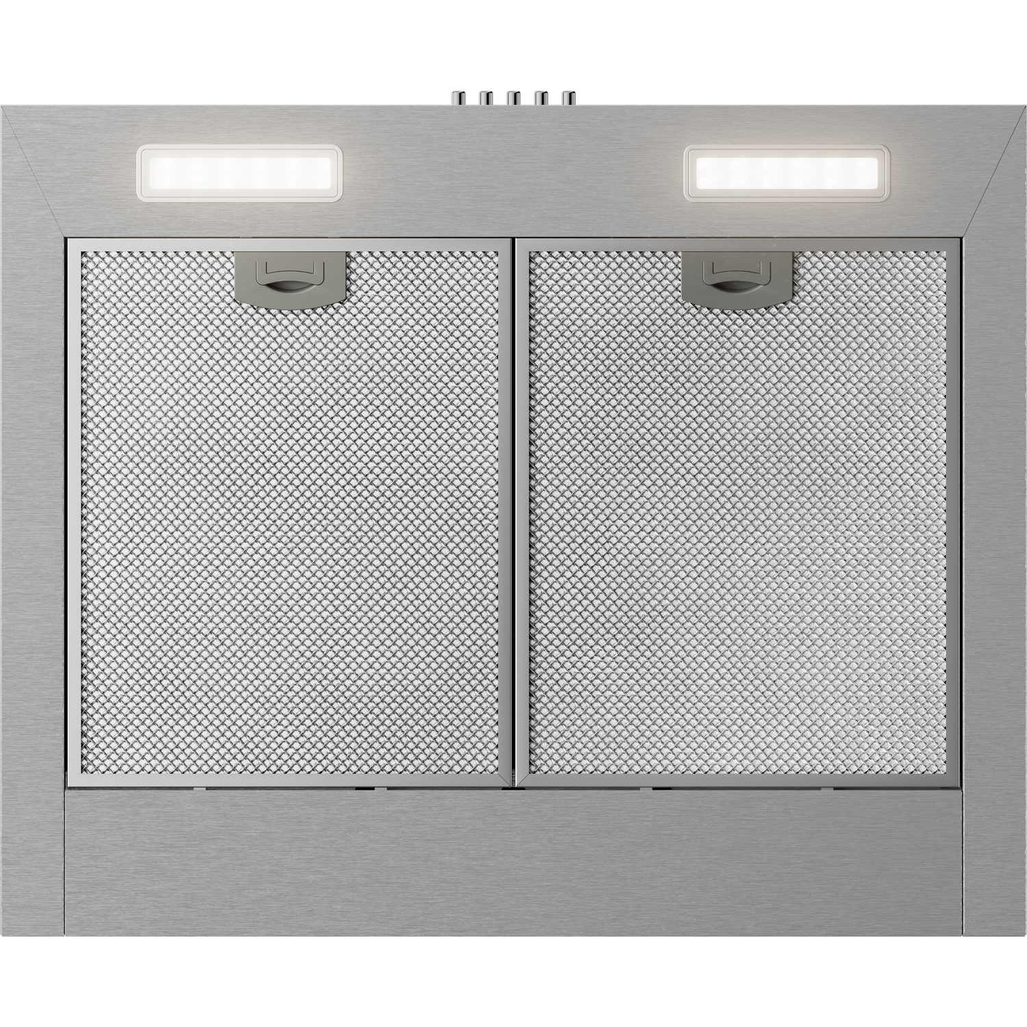 RVS afzuigkap met twee gaasfilters en verlichting.