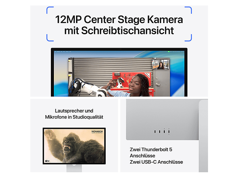 APPLE Studio Display, Standardglas mit VESA Mount Adapter 27 Zoll 5K Ultrawide Monitor 5 ms Reaktionszeit 60 Hz