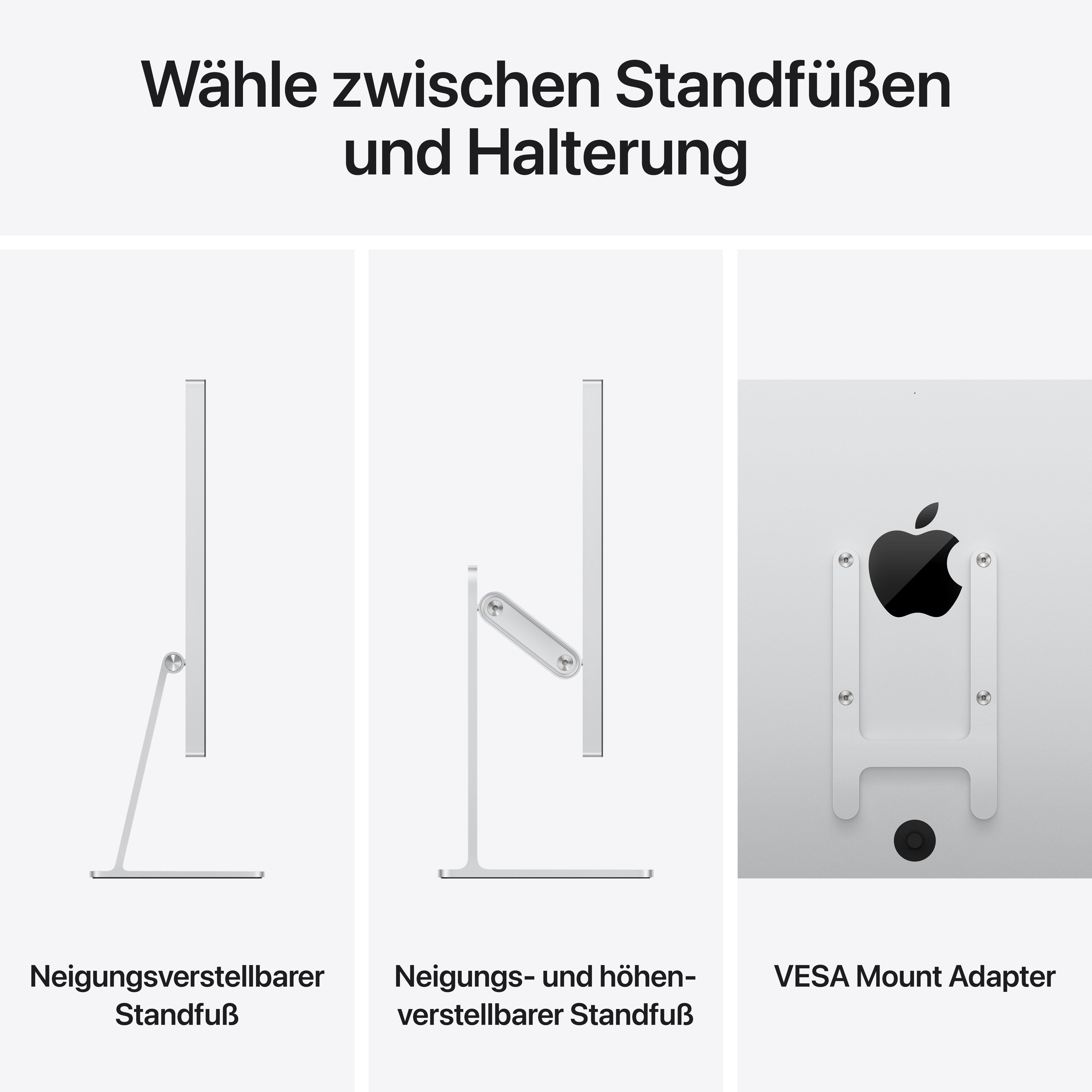 Drei Optionen: Neigungsverstellbarer Standfuß, höhenverstellbarer Standfuß, VESA Mount.