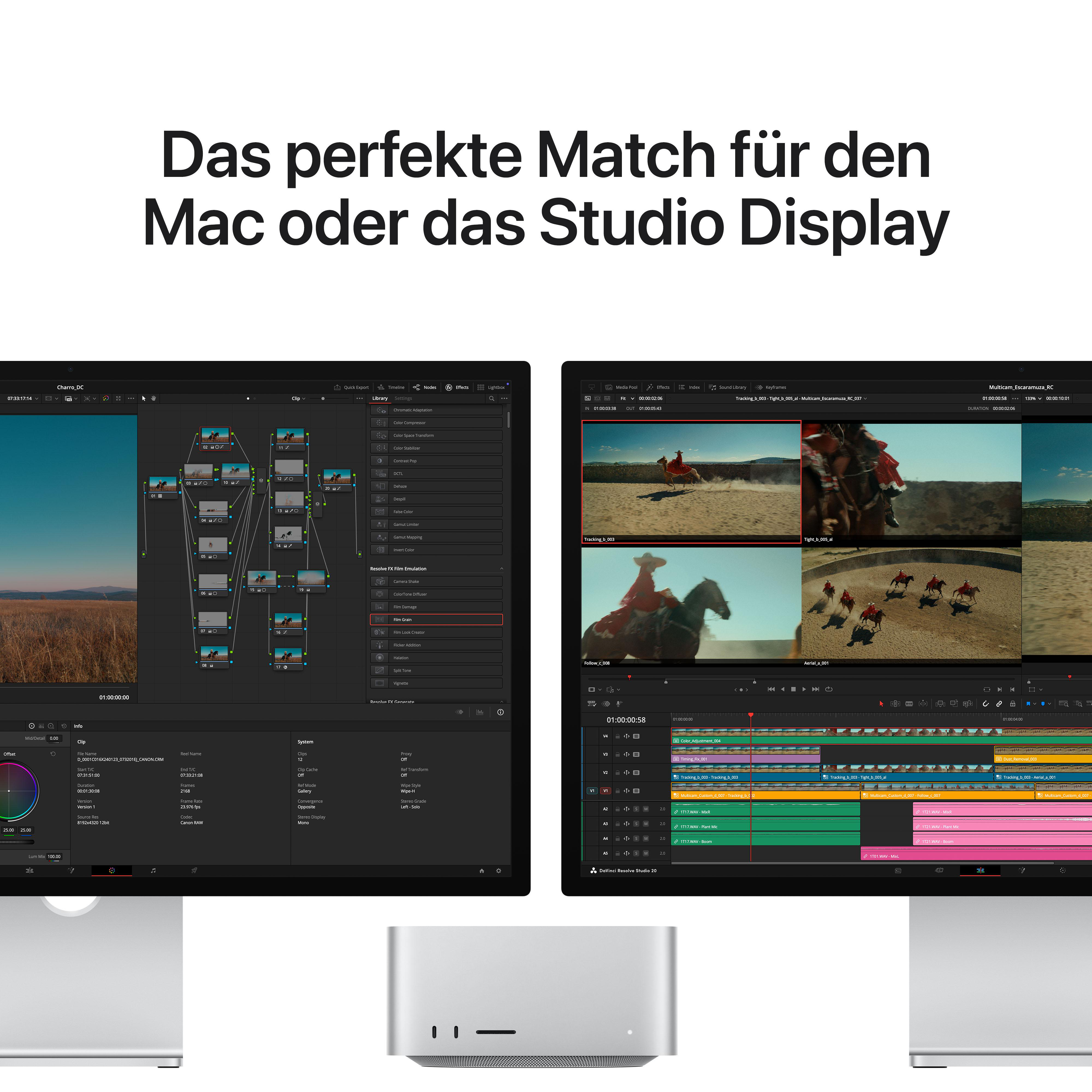 Ein Mac Studio und ein Studio Display mit DaVinci Resolve.