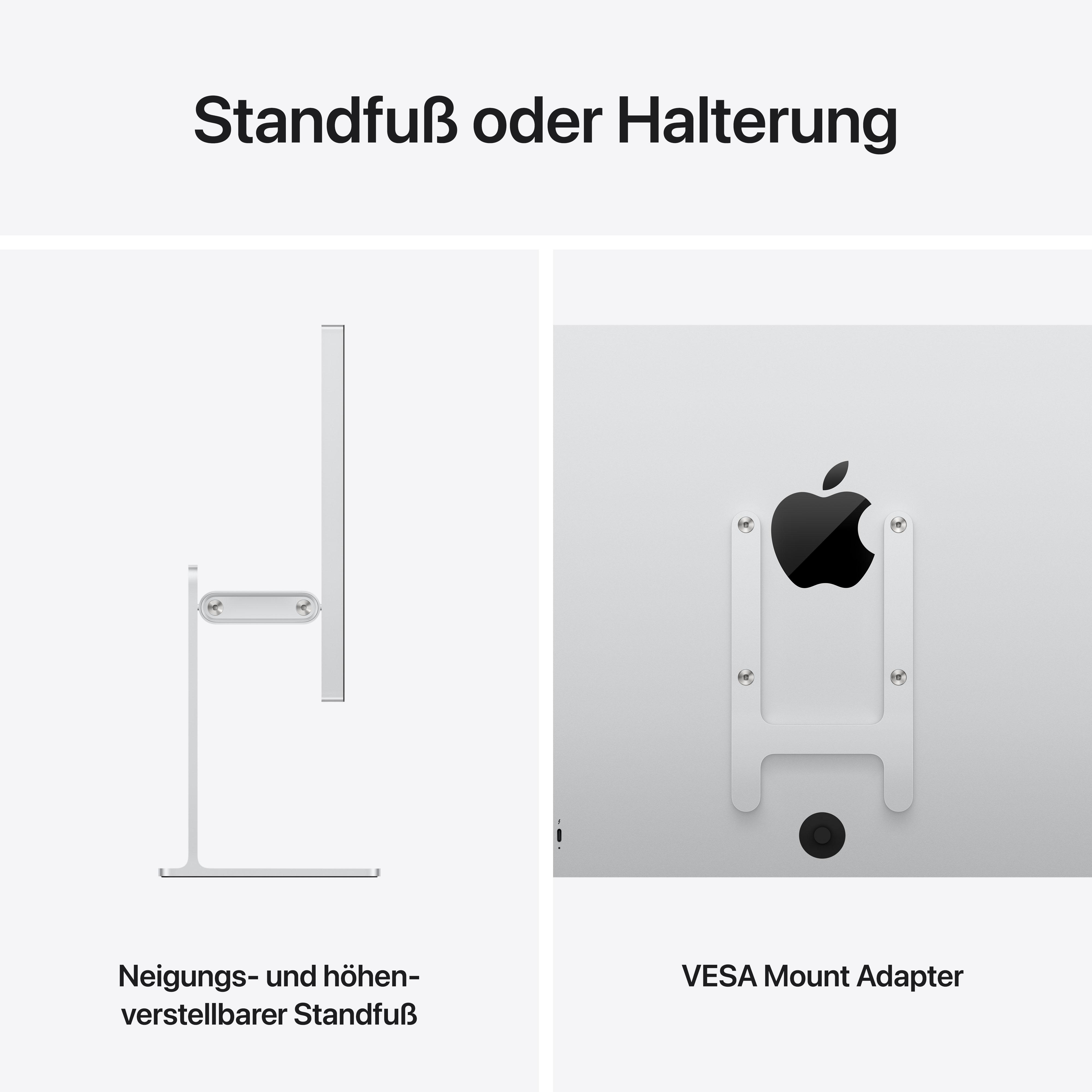 Standfuß oder Halterung: Neigungs-/höhenverstellbar und VESA-Adapter.