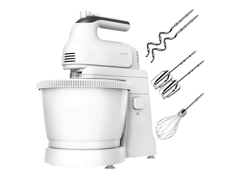 Cecotec Amasadora De Mano - Powertwist 500 Gyro, W, Bol Autogiratorio 3,5 L, 5 Velocidades + Turbo, 3 Accesorios Acero Inoxidable, Blanco
