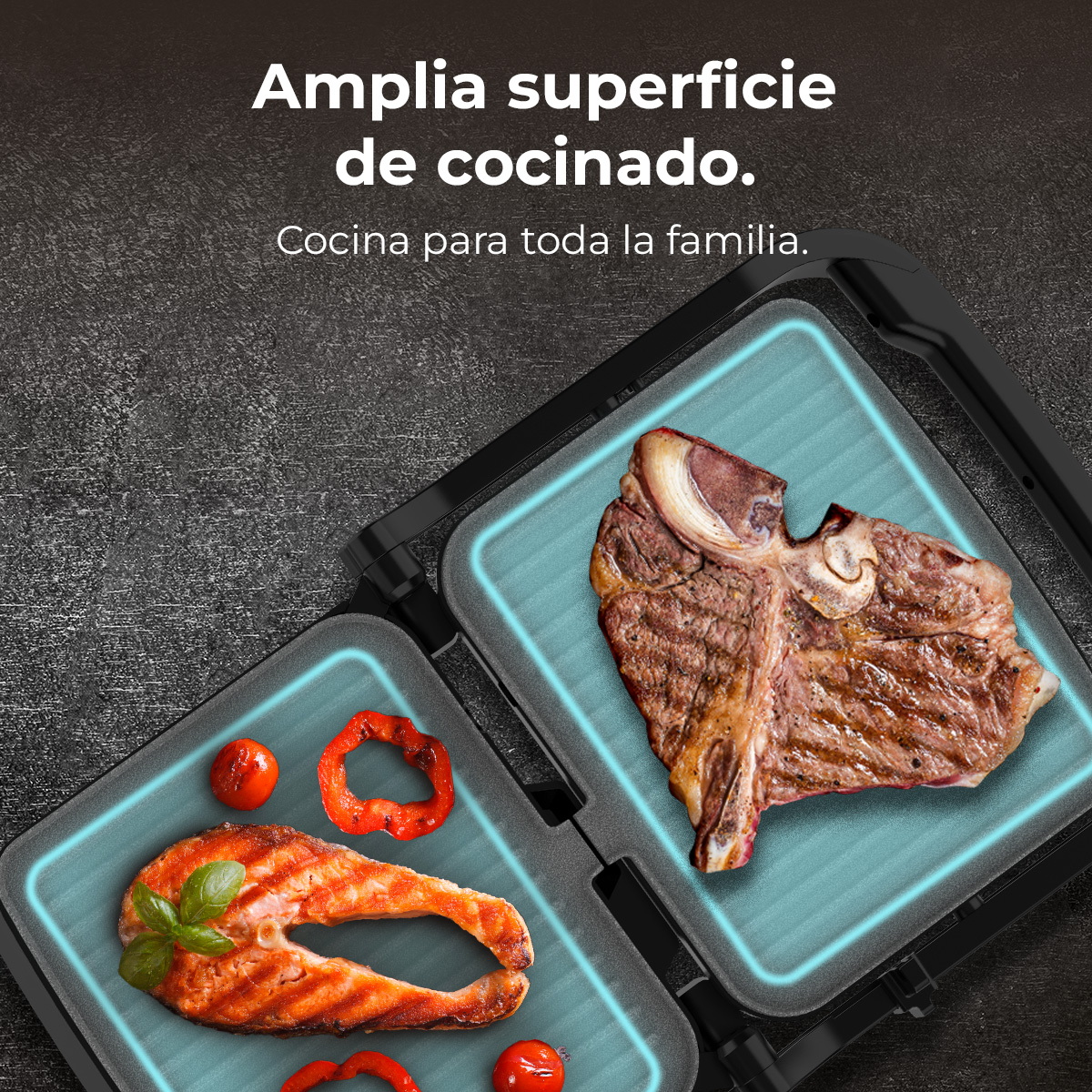 Un filete y un salmón en una parrilla.