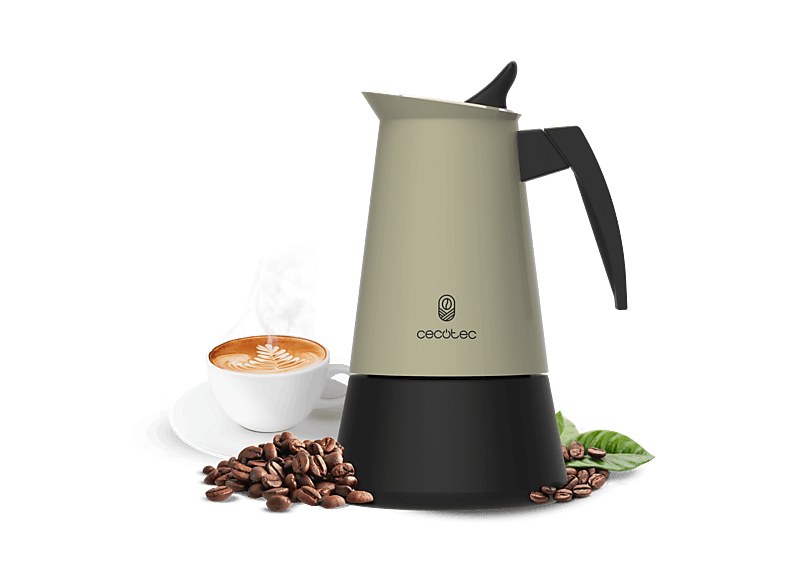 Cafetera tradicional - Cecotec Piccolina 900 Green, Acero Inoxidable, 450 ml, 10 tazas, Apta para Inducción, Gas, Eléctrica y Vitrocerámica, Verde