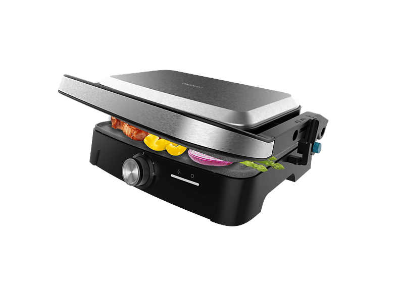 Sandwichera - Cecotec Rock'nGrill 1500 Full Open, W, Revestimiento RockStone, Apertura 180°, Placa flotante, Bandeja recogegrasas, Negro