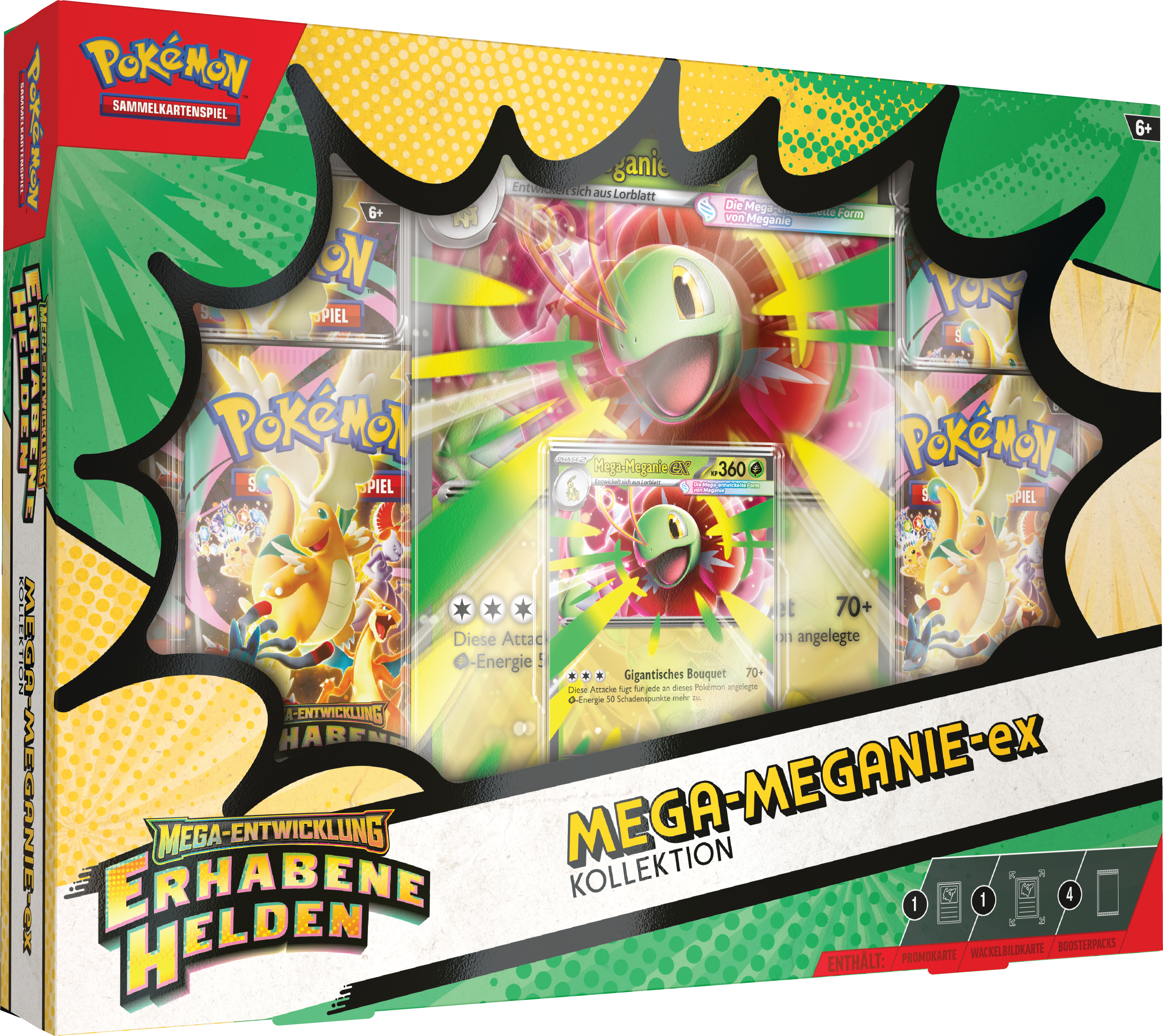 Pokémon Mega-Meganie-ex Kollektion mit Spielkarten und Boostern.