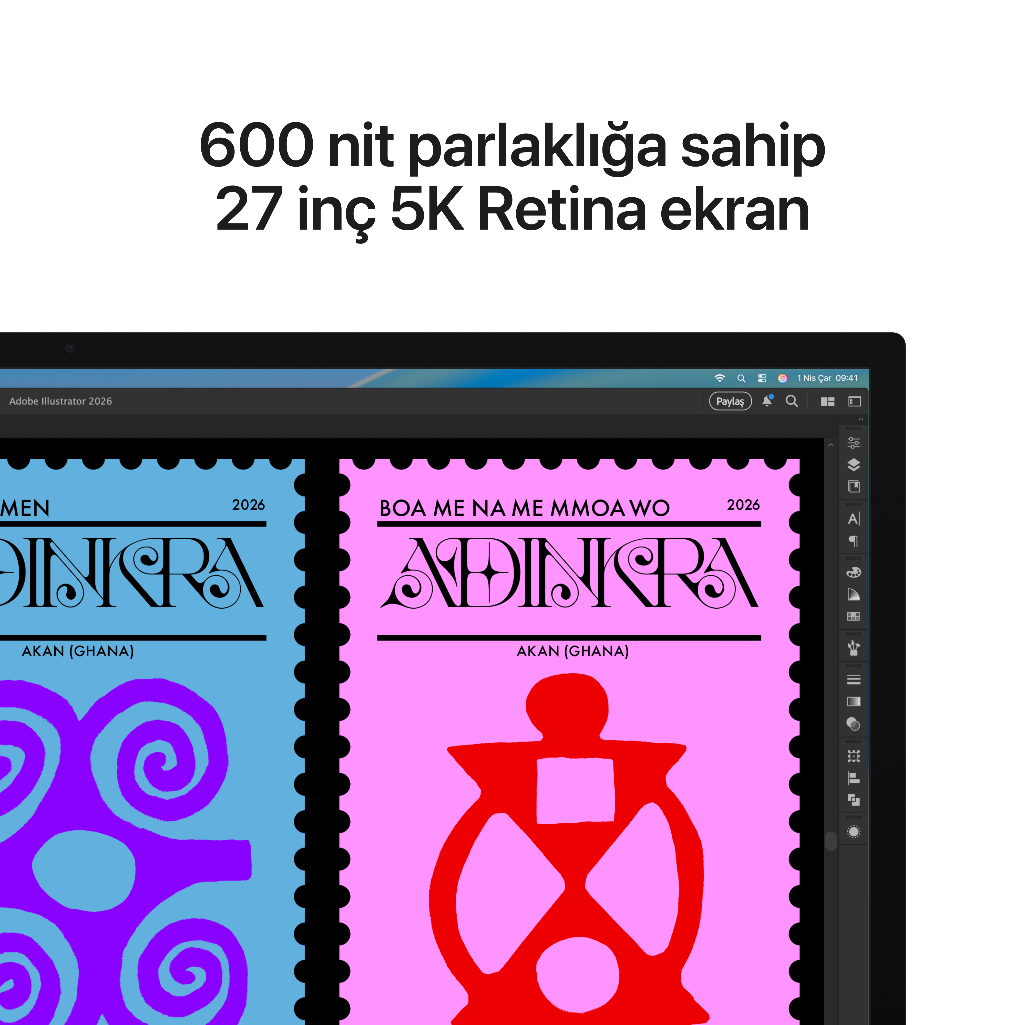 İki pul tasarımı, solda mor sembollü mavi, sağda kırmızı sembollü pembe.