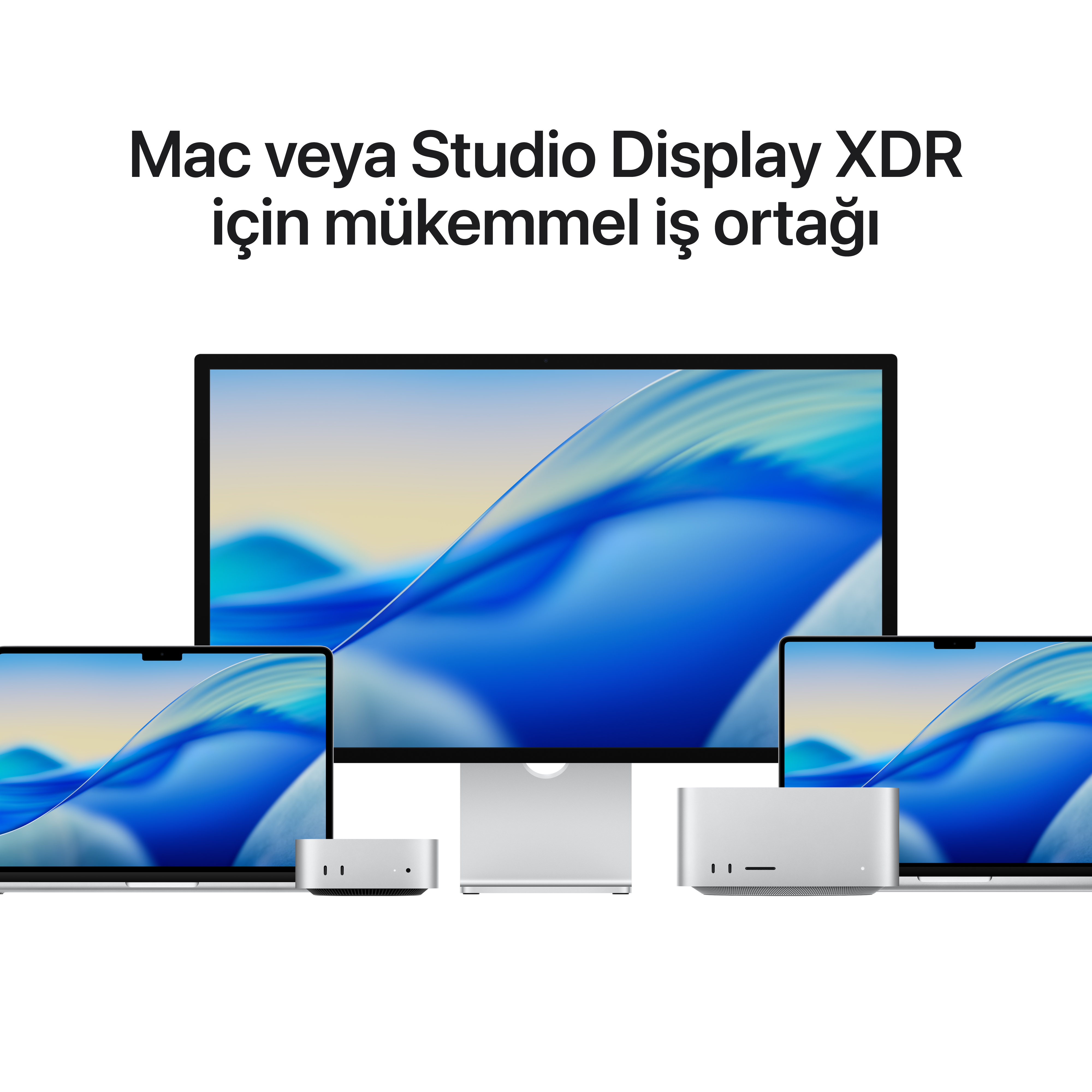 Apple Studio Display ve Mac Studio bilgisayarlı Mac'ler.