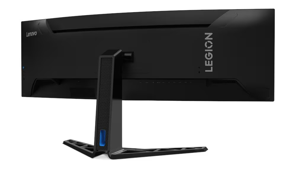 Fekete Lenovo Legion monitor hátulnézetben, jellegzetes állvánnyal.