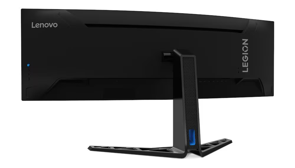 Fekete Lenovo Legion monitor hátulja kék díszvilágítással.