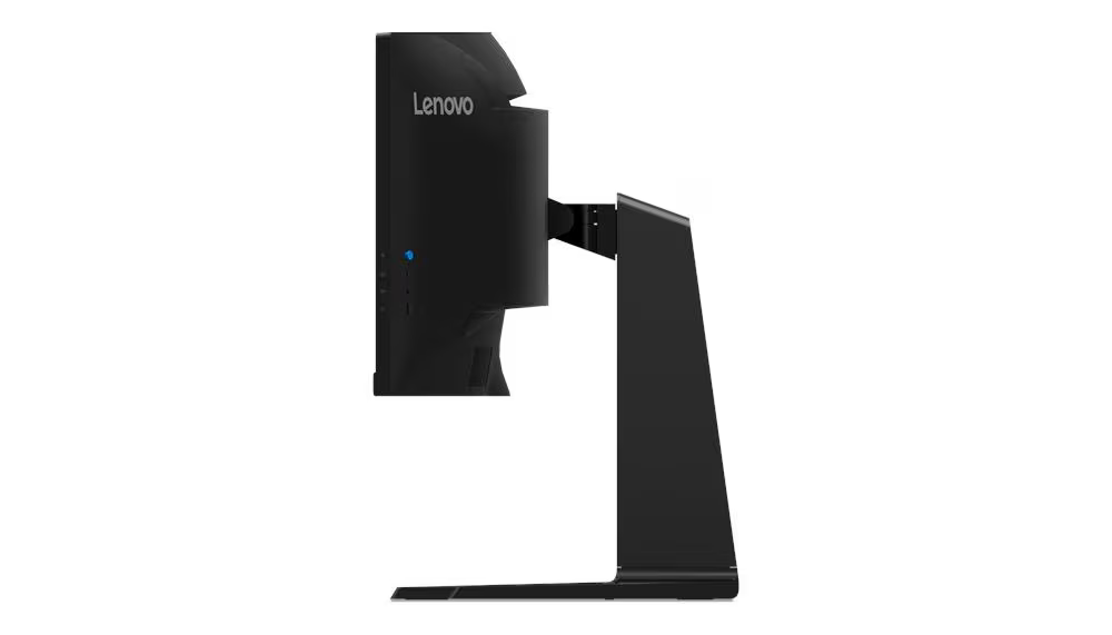 Fekete Lenovo monitor profilból nézve fehér háttér előtt.
