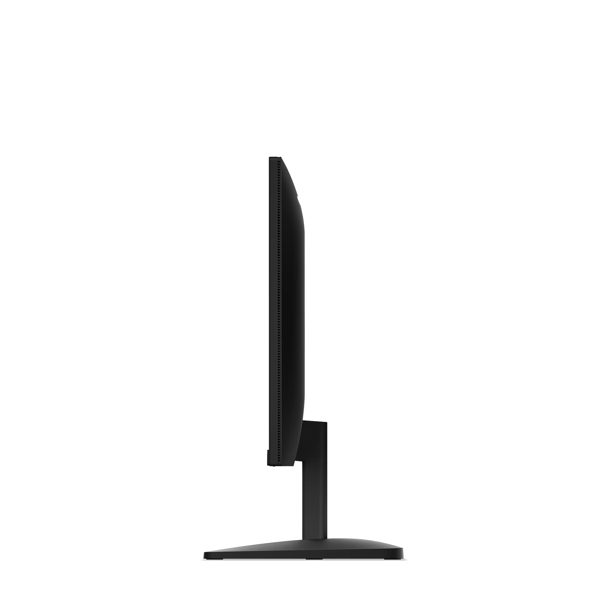 Egy fekete számítógép monitor oldalról nézve, fehér háttéren.