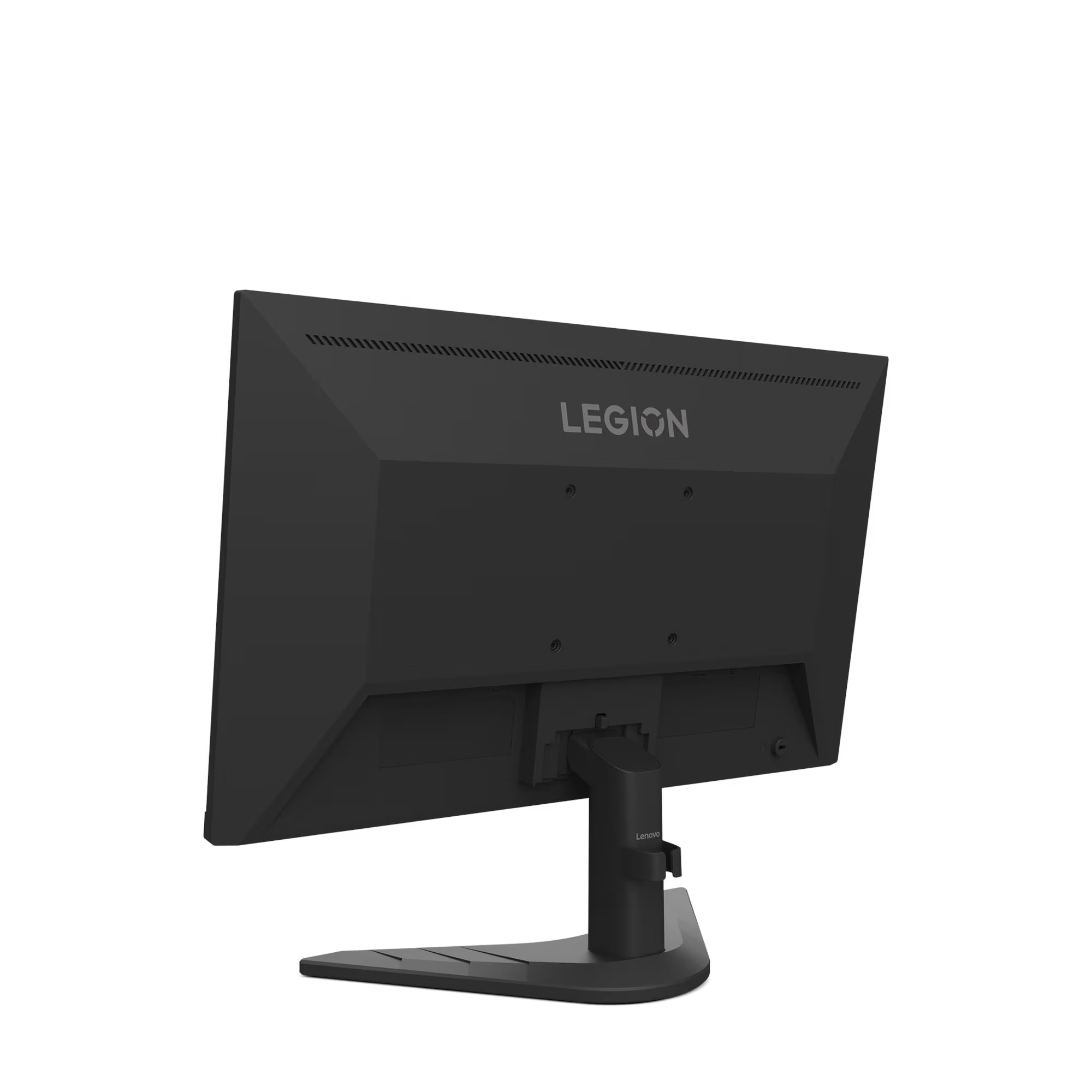 Fekete Lenovo Legion monitor hátulnézete állvánnyal.