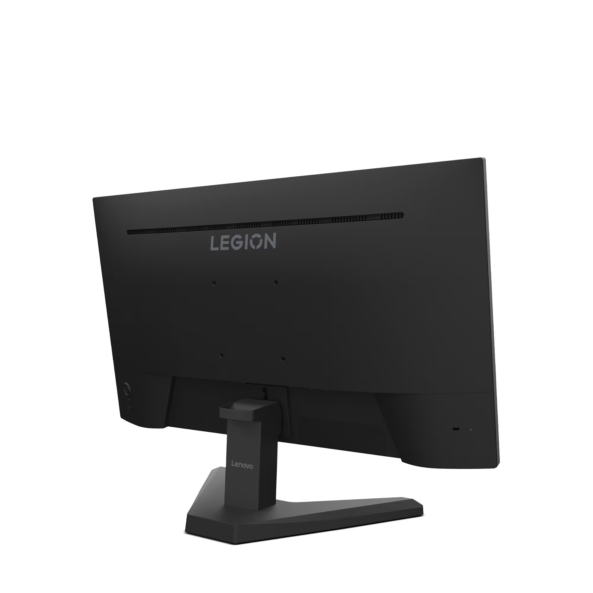 Fekete Lenovo Legion monitor hátulnézete, állvánnyal.