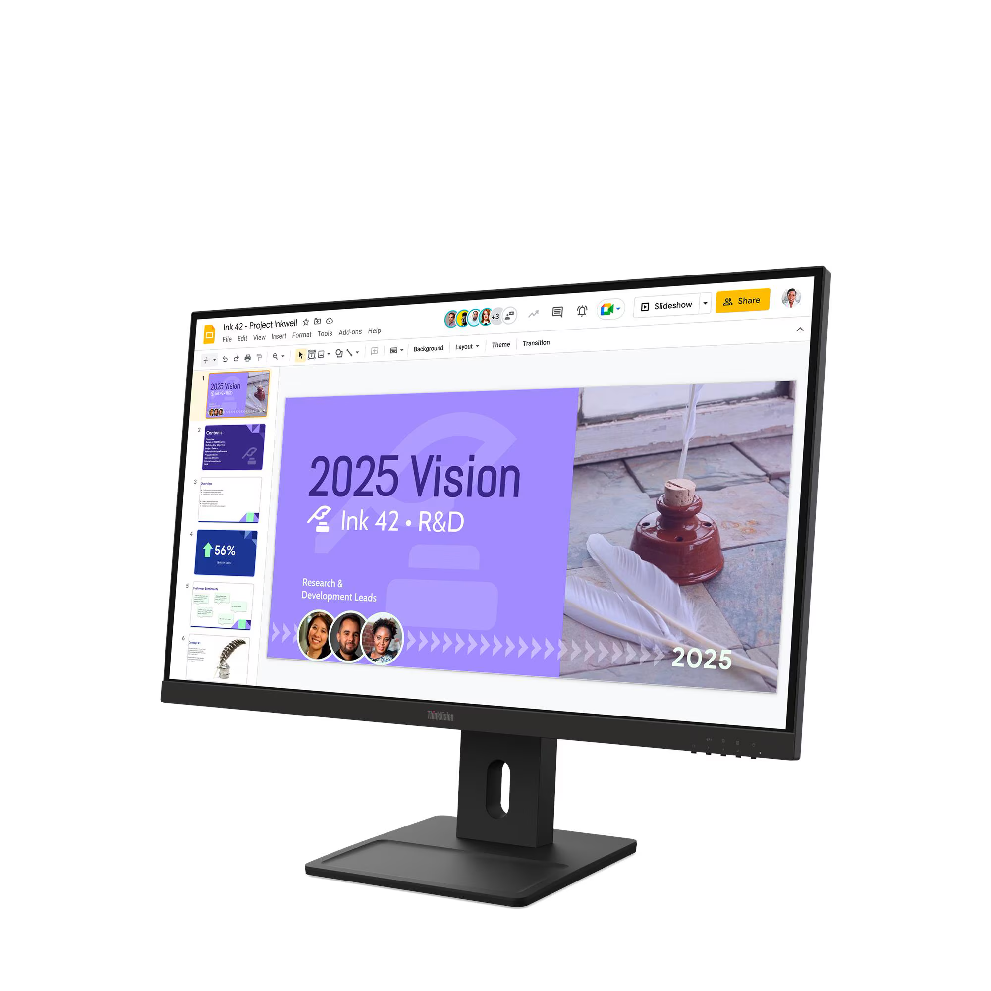 Egy monitor az Ink 42 K+F 2025-ös vízióját mutatja be.