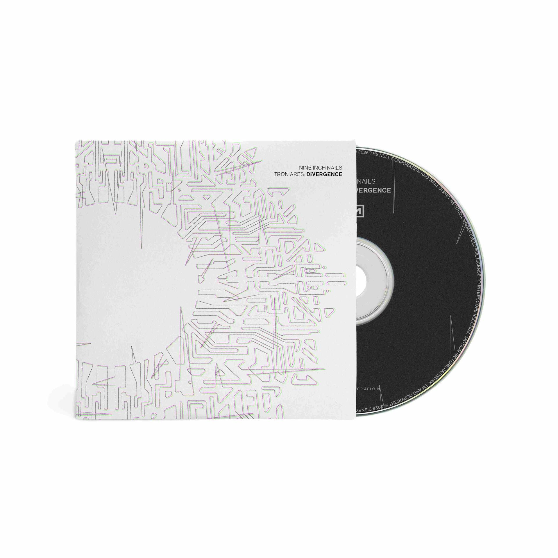 CD-Hülle mit Circuit-Muster und schwarzer CD daneben.