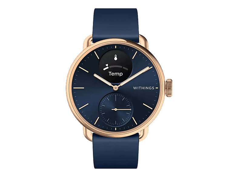 WITHINGS ScanWatch 2 (38 mm) Hybrid Smartwatch Edelstahl Fluorelastomer, Armband Breite: 18 mm, Blau/Roségold