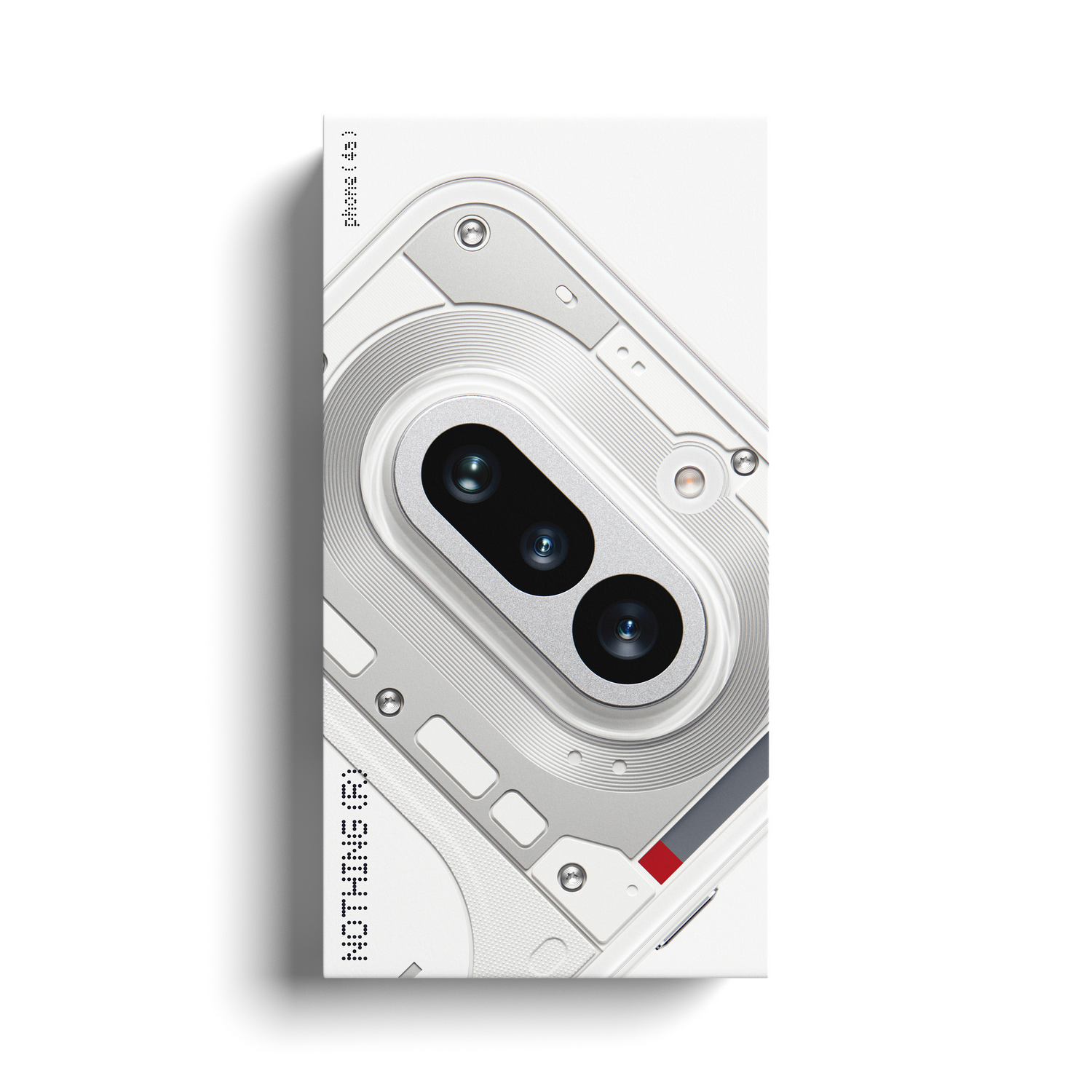 Un smartphone blanco mostrando su módulo de cámara y el texto 'Nothing Phone (1)'.