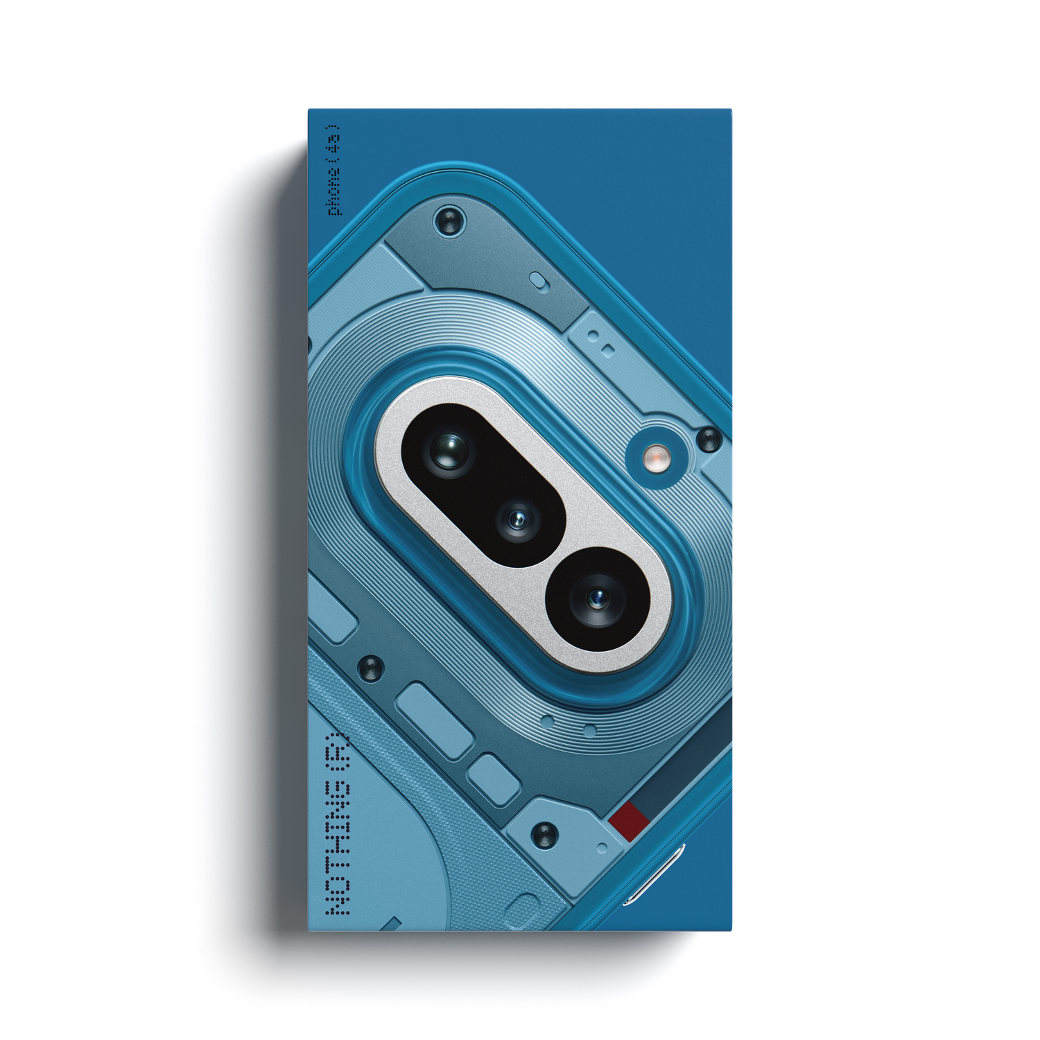 Un smartphone azul con la parte trasera visible y lentes de cámara.