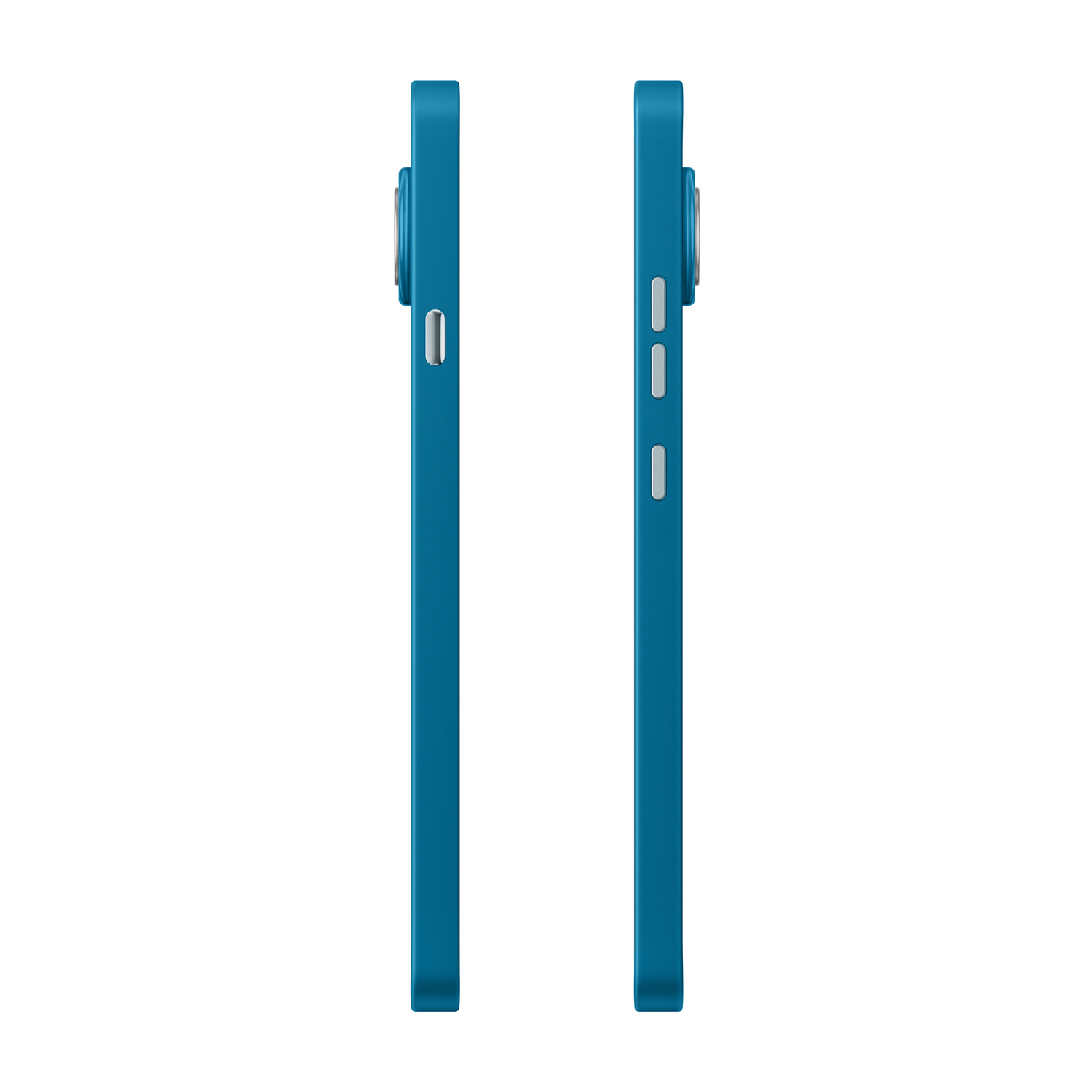 Dos fundas de teléfono azul verdoso una al lado de la otra.