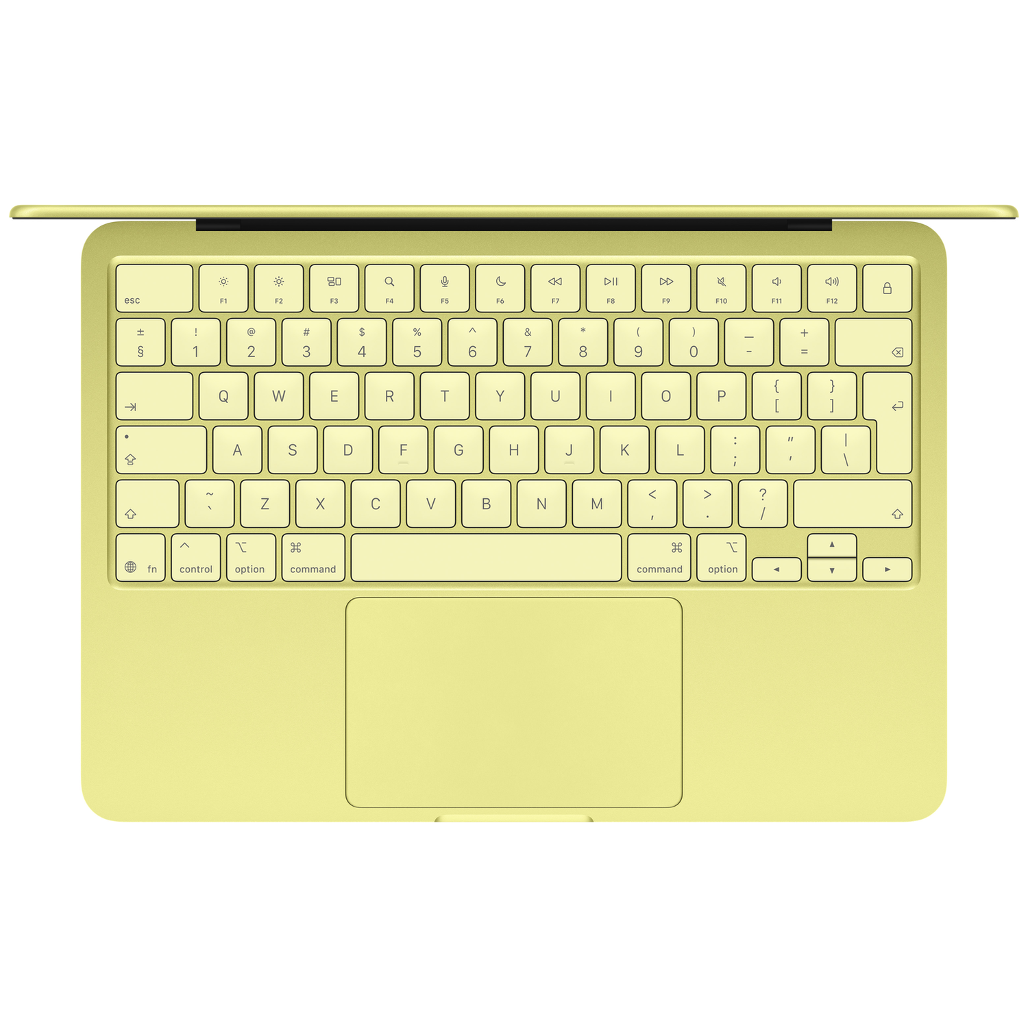 A yellow keyboard with a trackpad, viewed from above.