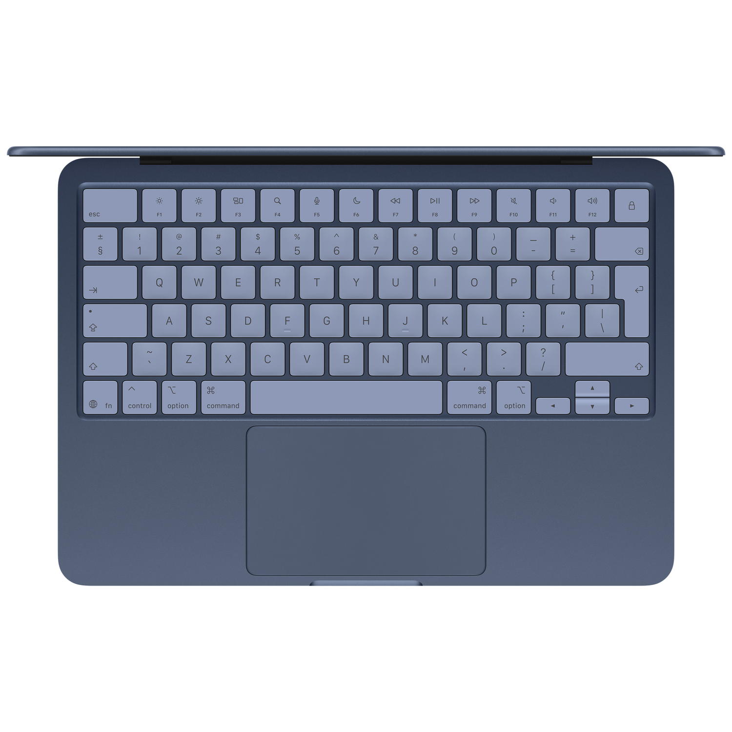 A dark blue laptop keyboard with a trackpad, viewed from above.