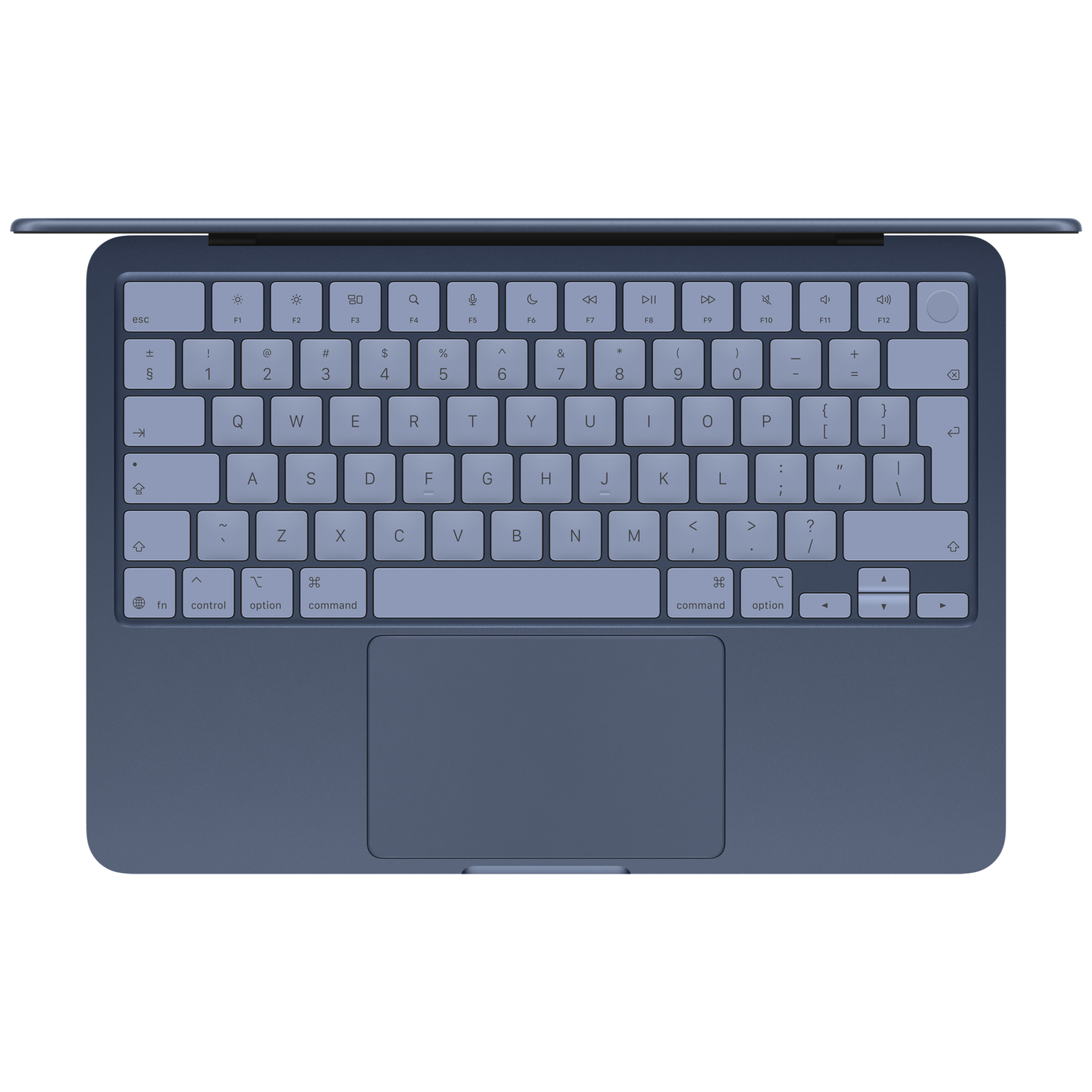 A blue keyboard with a trackpad, viewed from above.