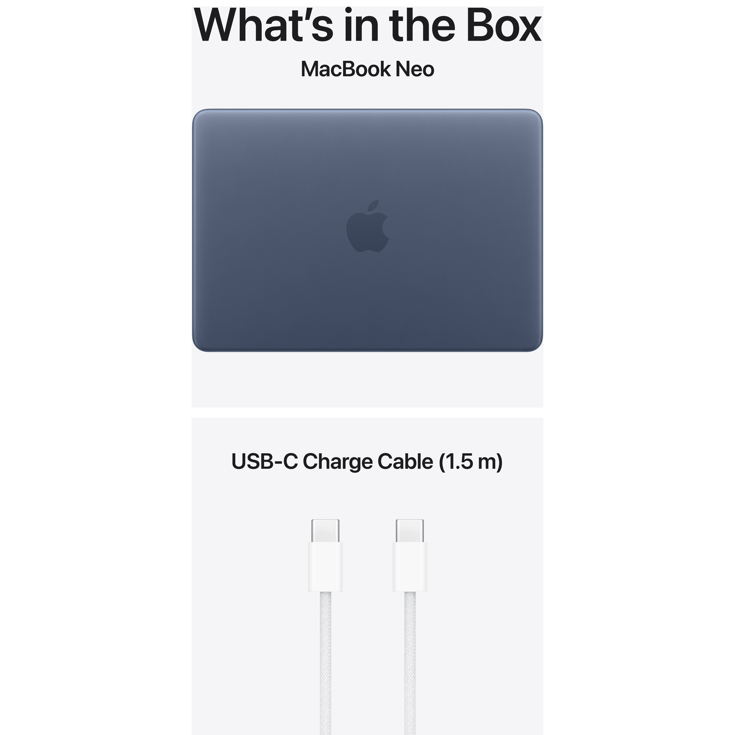 MacBook Neo and USB-C charge cable in the box.