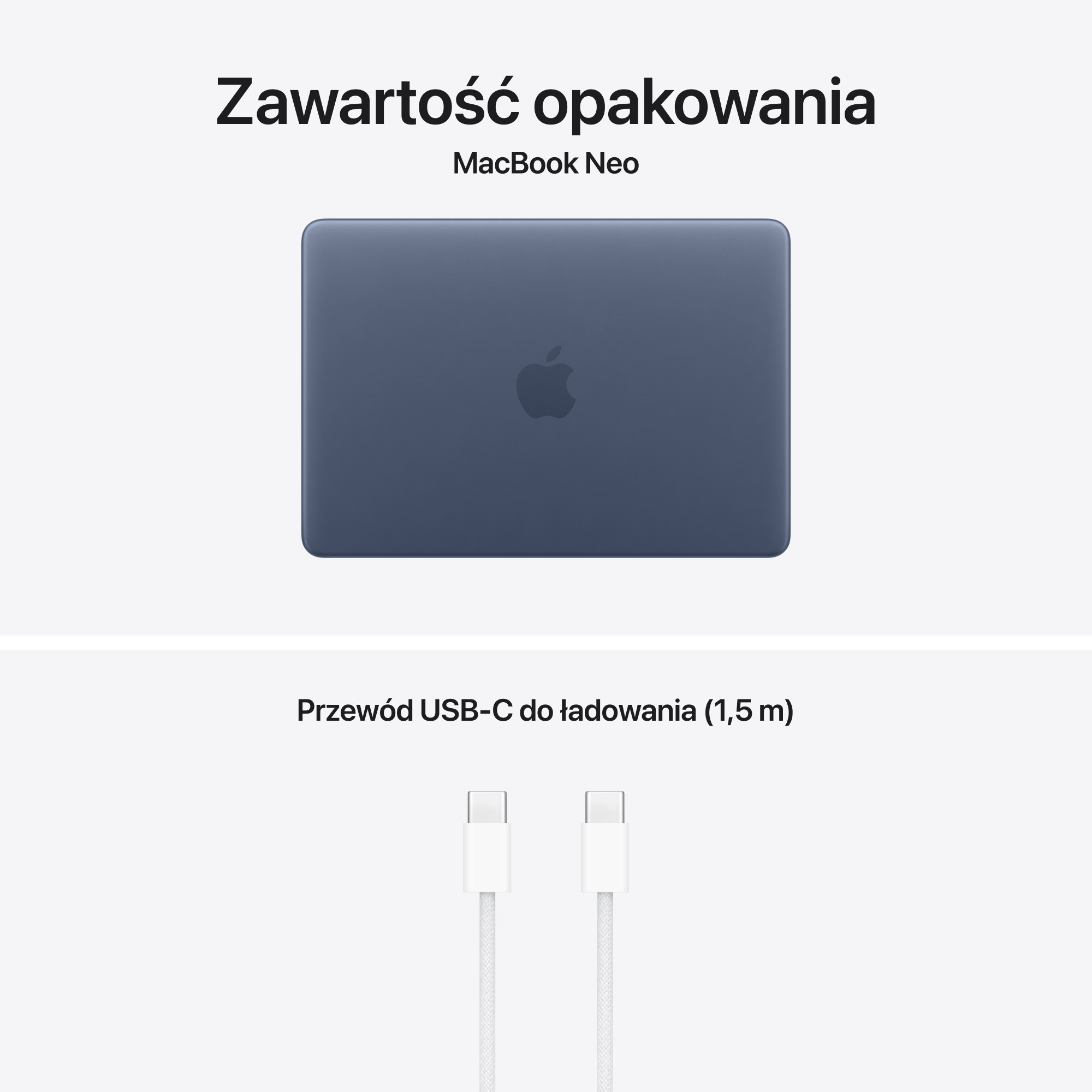 Ciemny MacBook Neo i biały kabel ładujący USB-C.