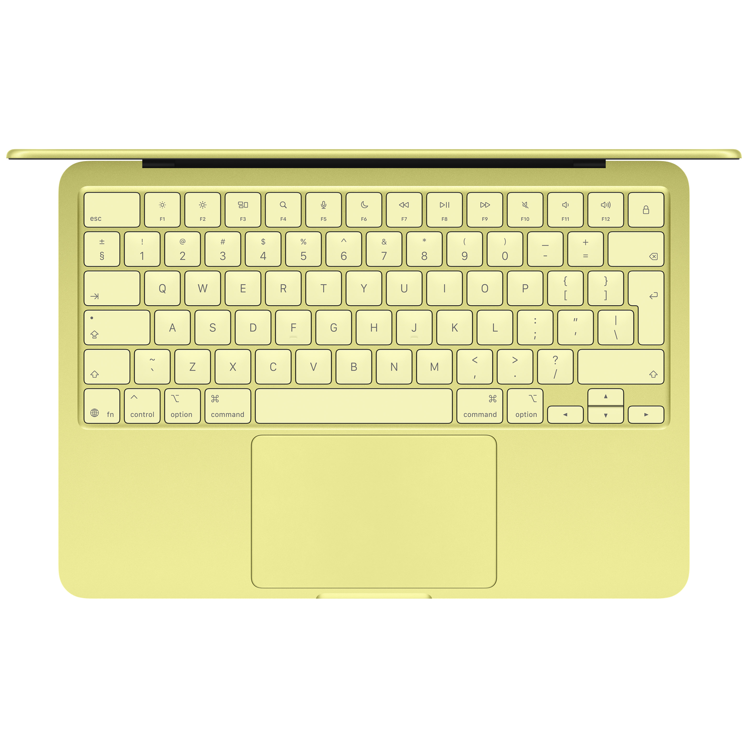 A light yellow keyboard with a trackpad, viewed from directly above.