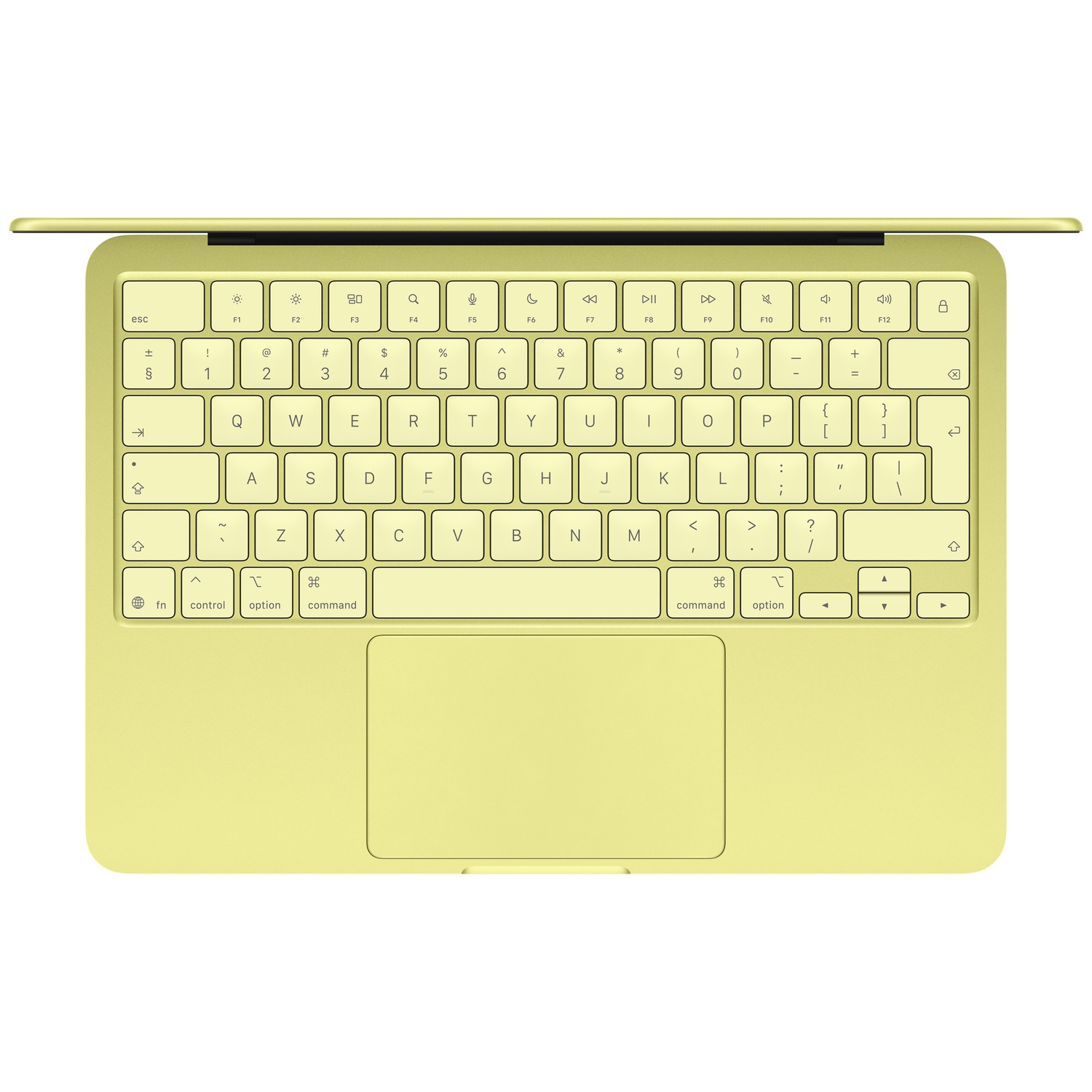 Un clavier jaune clair avec trackpad, vu de dessus.