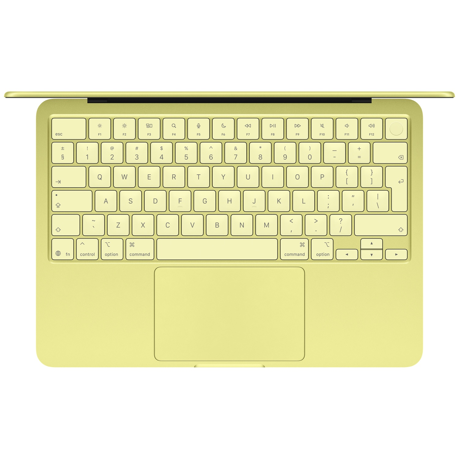 Un clavier jaune clair avec trackpad. Les touches de fonction sont en haut.