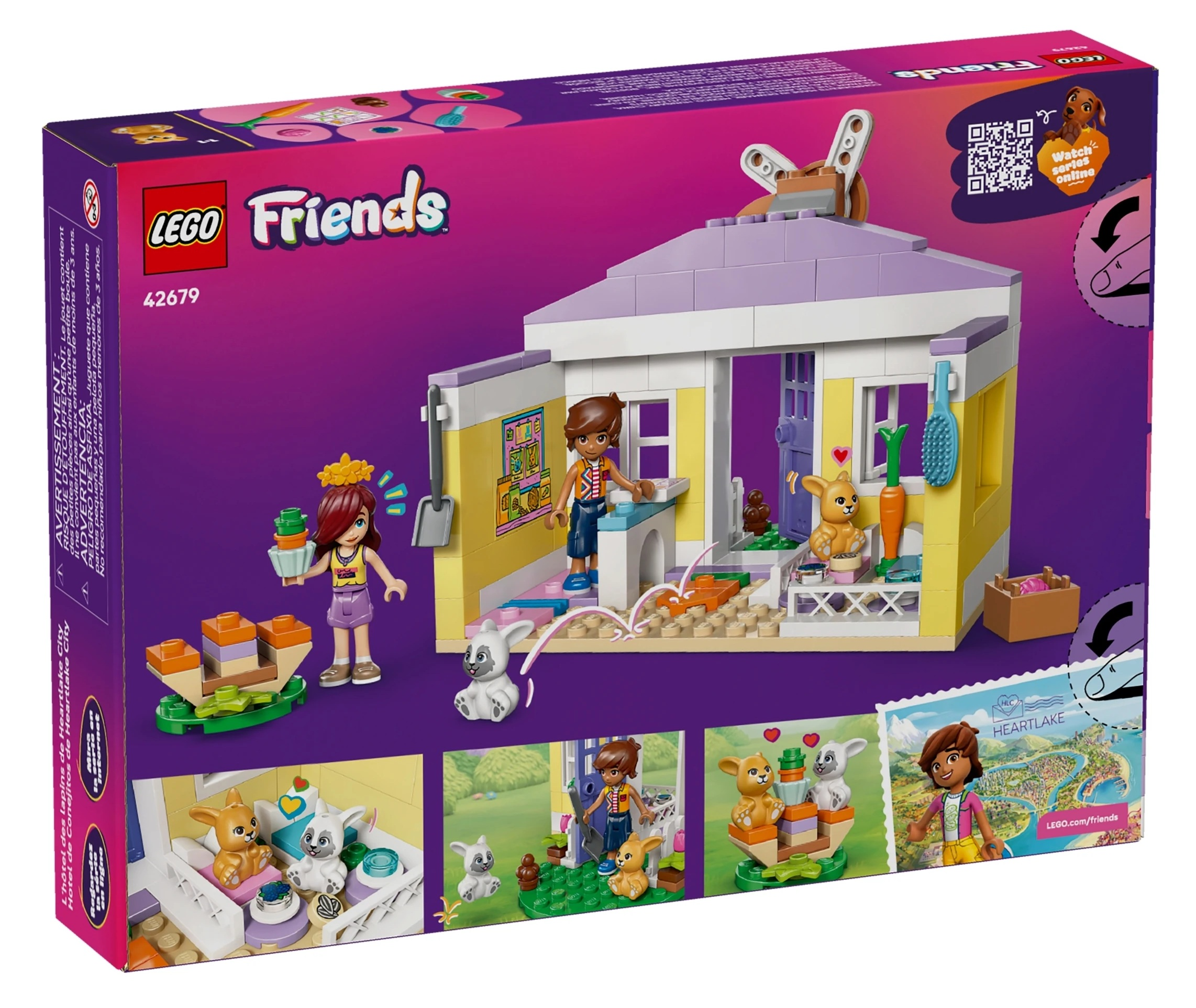 Zestaw LEGO Friends dla zwierząt z figurkami, domami i zwierzętami.