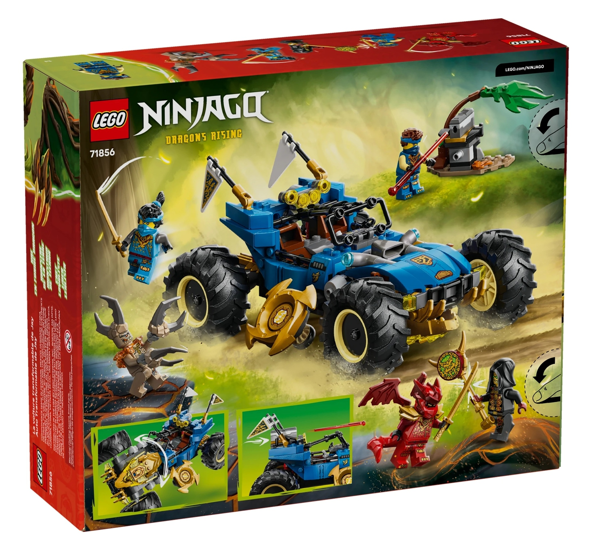 Zestaw LEGO Ninjago 71856: Niebieski pojazd z figurkami i smokiem.