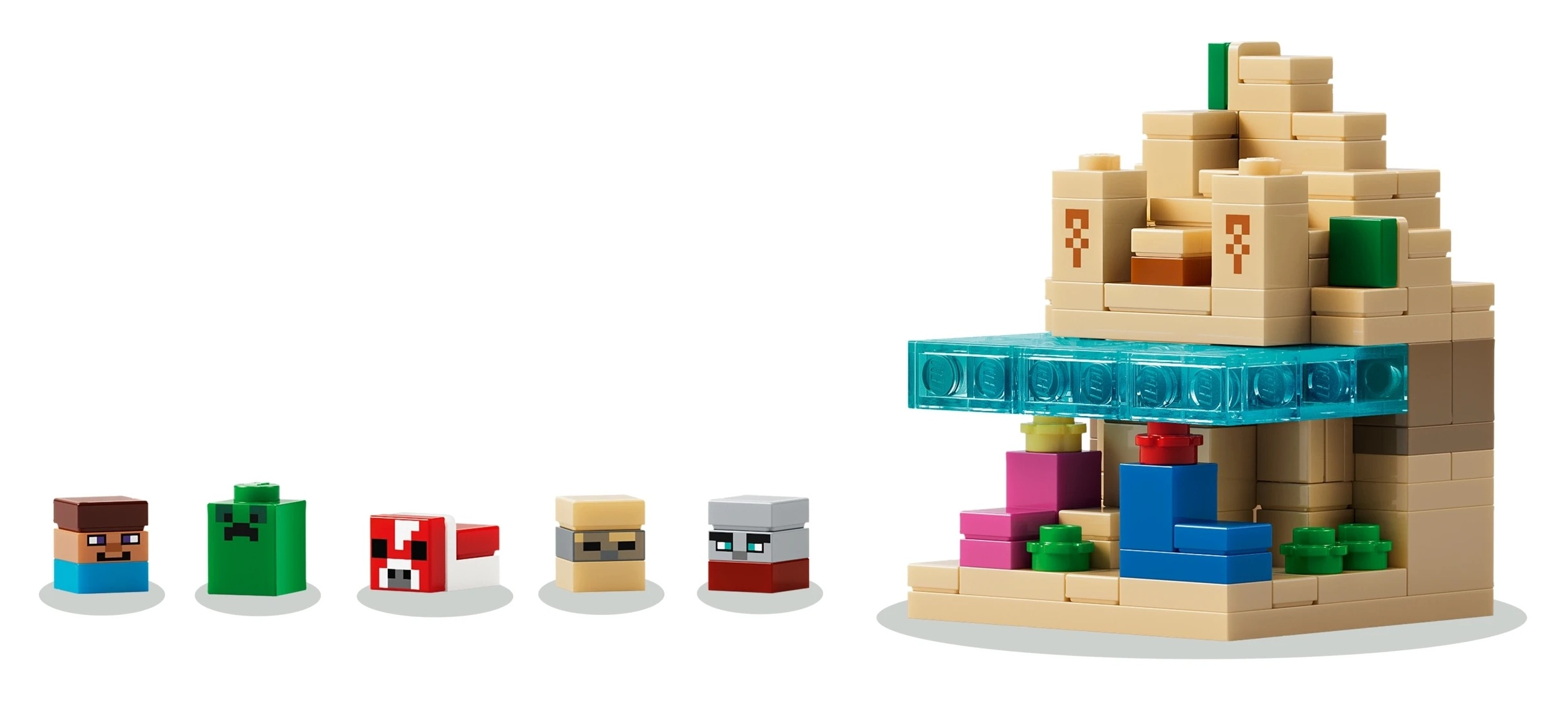 Klocki Lego w stylu Minecraft: figurki i konstrukcja z piasku.