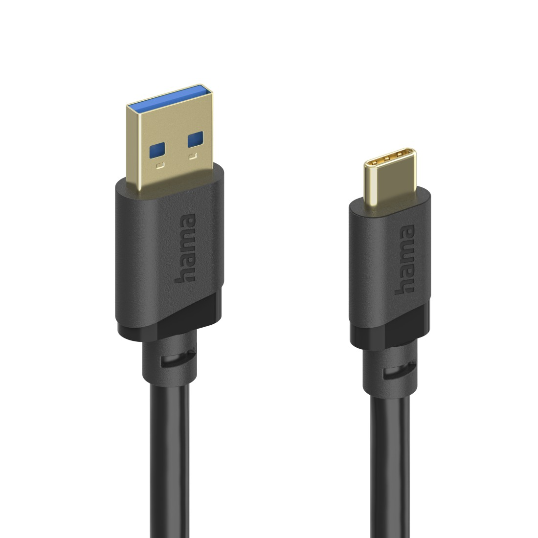 Zwei Hama USB-Kabel: ein USB-A und ein USB-C Stecker auf weißem Hintergrund.