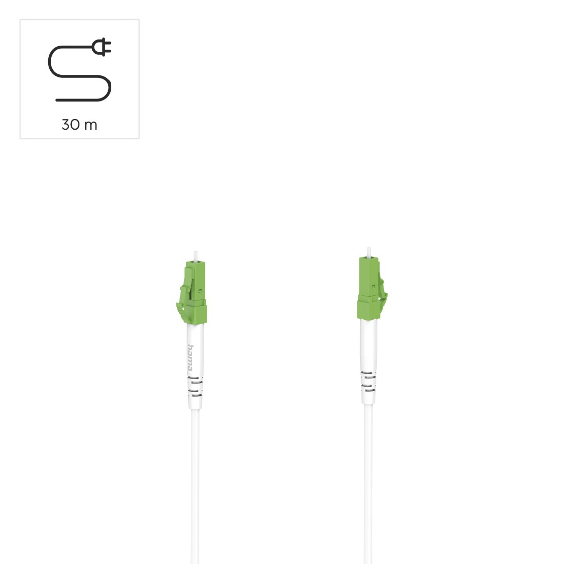 Ein weißes Kabel mit zwei grünen Steckern und der Aufschrift „hama“.