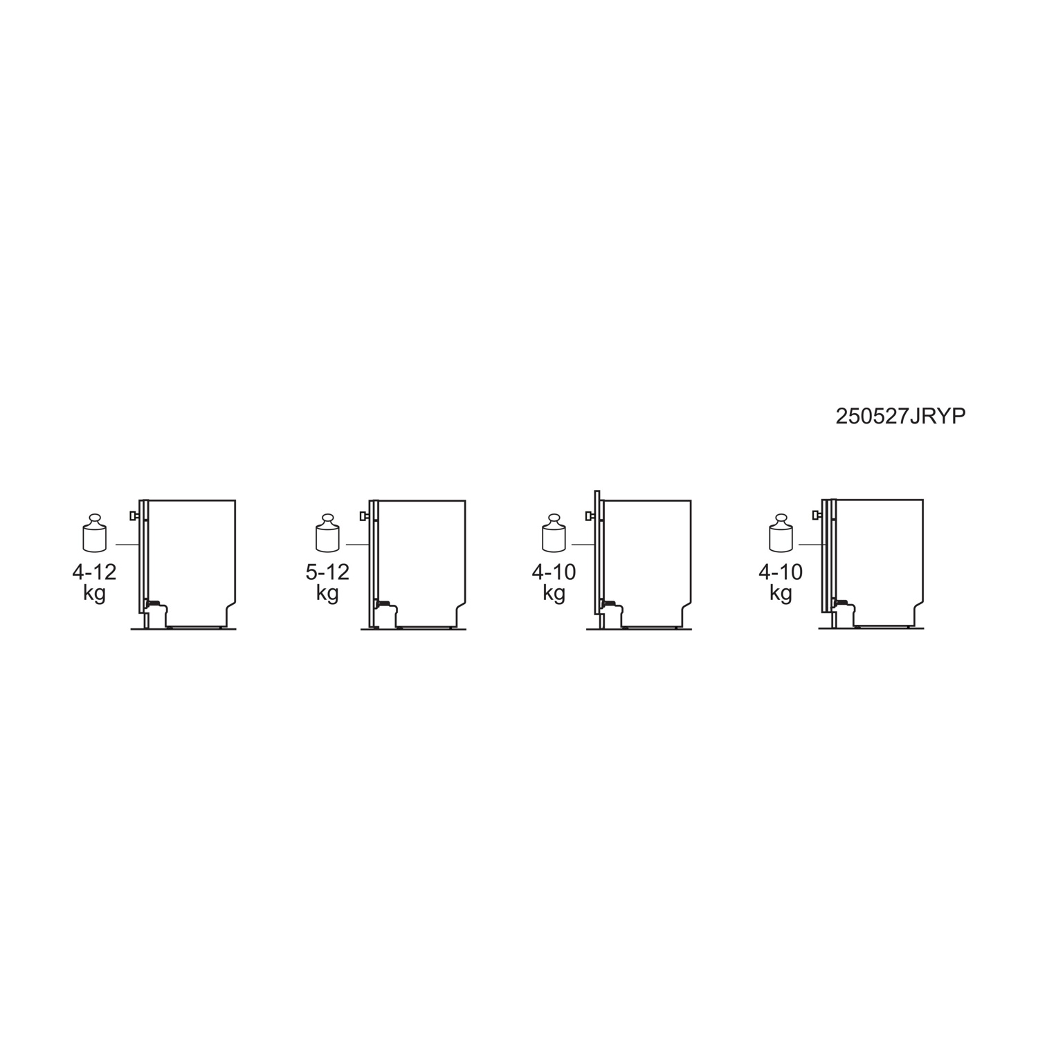 Diagramma di quattro frigoriferi con indicazioni di peso.