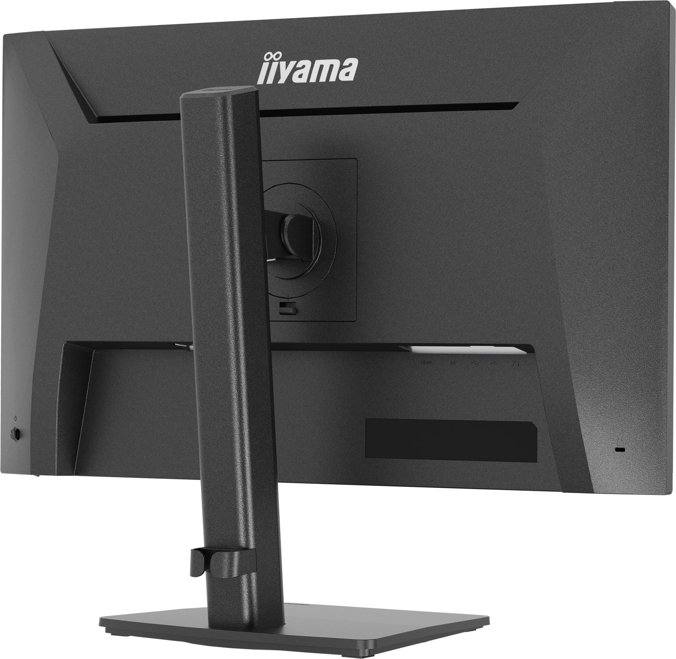 Rückseite eines schwarzen Monitors mit iiyama-Logo und Anschlüssen.