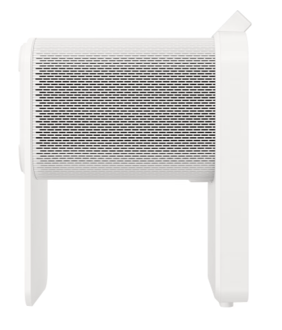 Biały grzejnik z otworami wentylacyjnymi i stopkami.