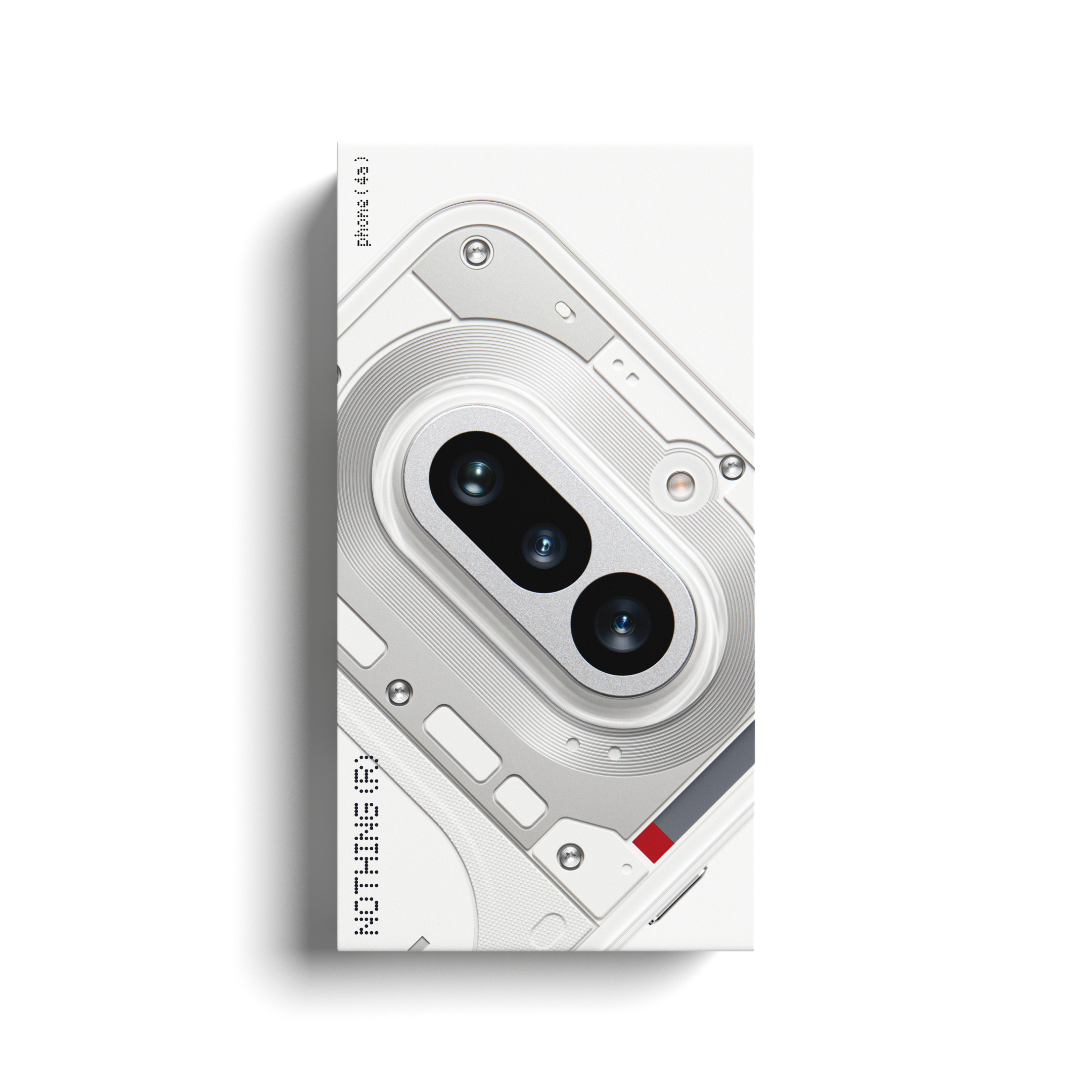 Nahaufnahme des weißen Nothing Phone (1) mit Kameras und Schrauben.