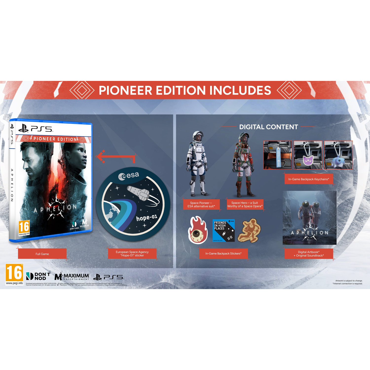 PS5-game 'Aphelion' Pioneer Edition: Game, sticker, digitale content met pakken, stickers, artbook & soundtrack.