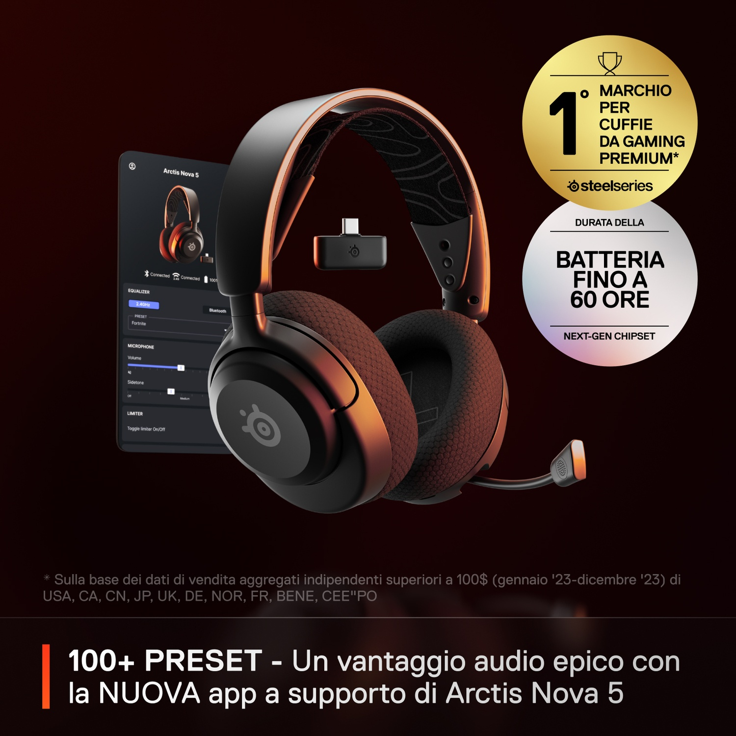 Cuffie gaming con 60 ore di batteria, 100+ preset e app SteelSeries.