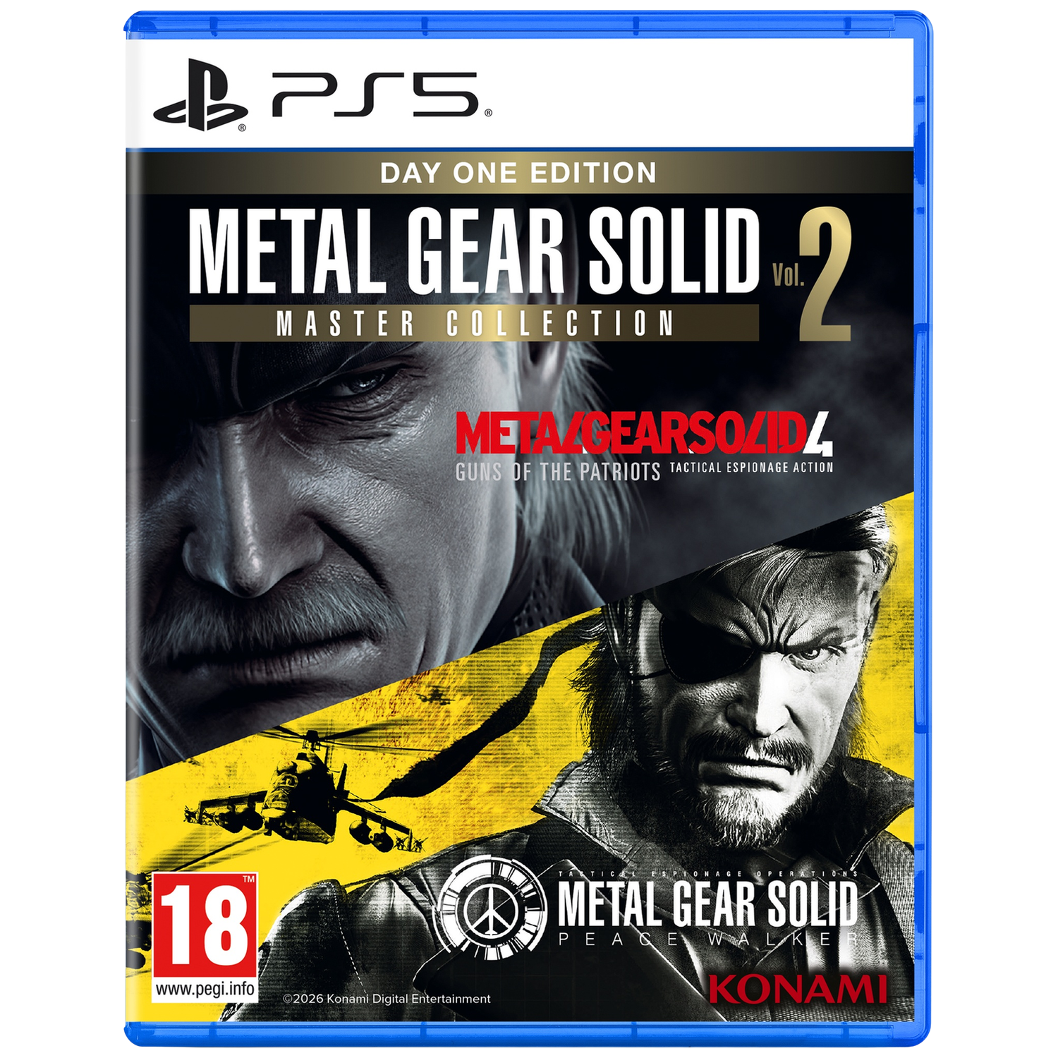 PS5 hoes: Metal Gear Solid Master Collection met personages en helikopter.