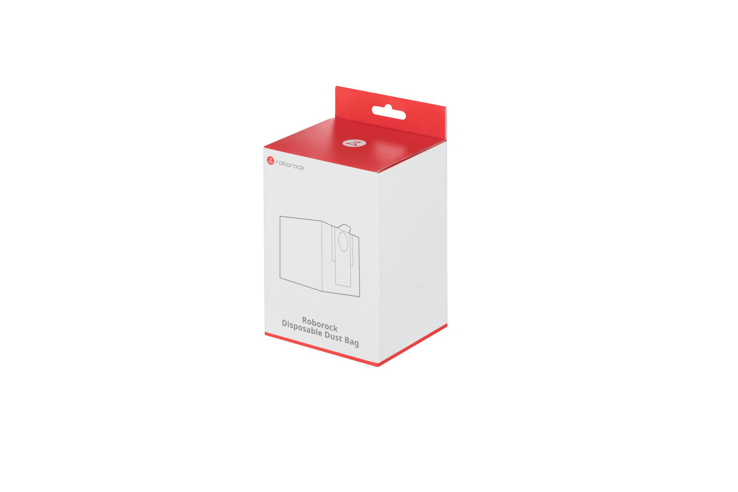 Roborock Einweg-Staubbeutel-Verpackung mit rotem Aufhänger.