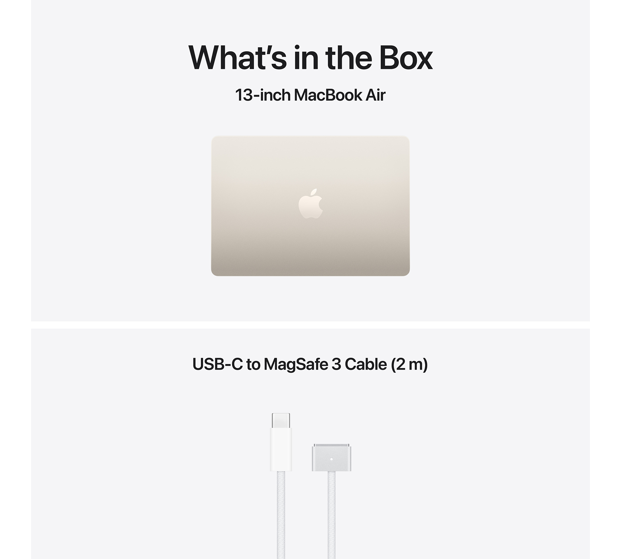 Mi van a dobozban: 13 hüvelykes MacBook Air és USB-C to MagSafe 3 kábel.