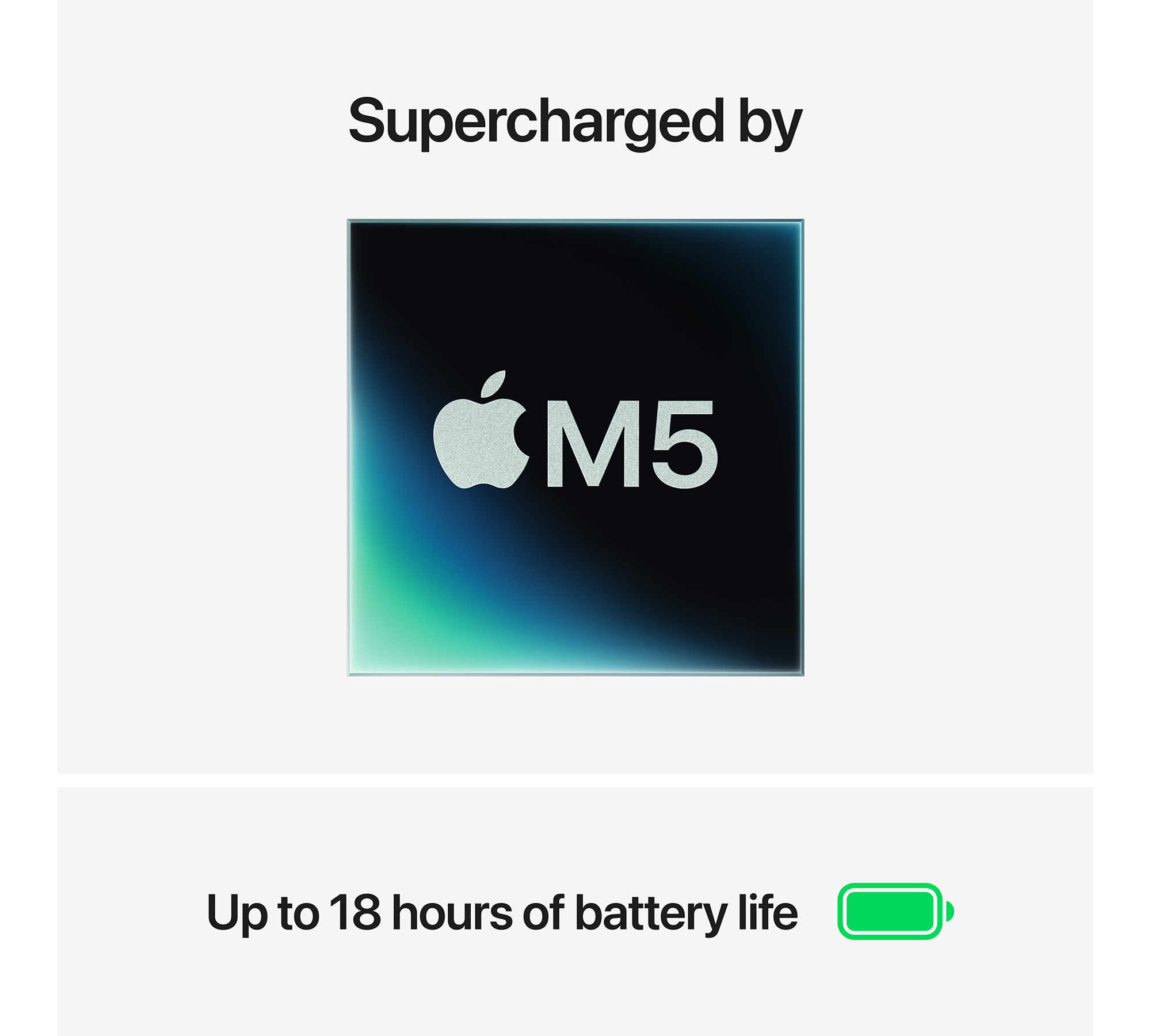 Apple M5 chip és akár 18 óra akkumulátor-üzemidő.