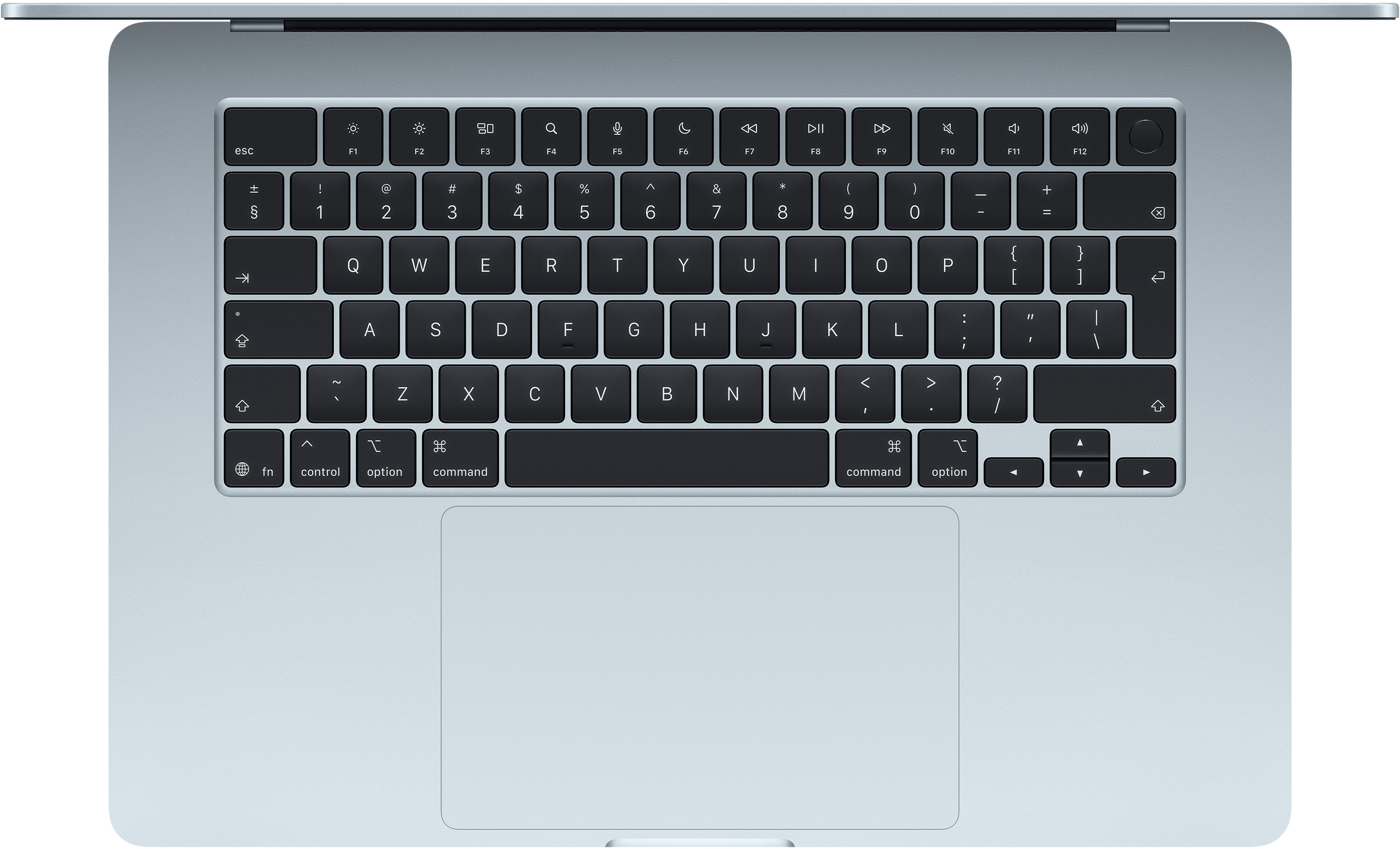 Laptop billentyűzet és érintőpad közeli felvétele.